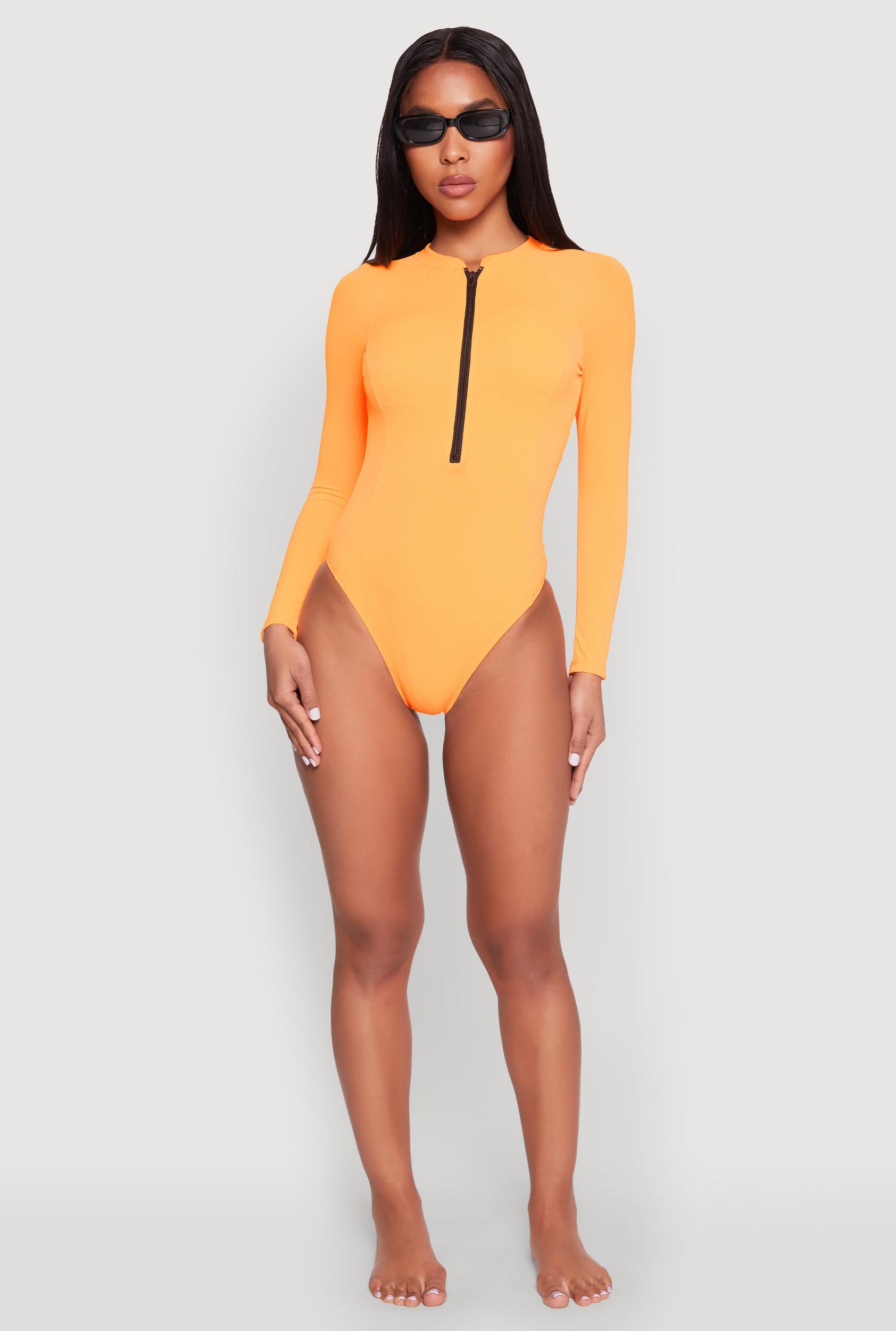 Womens Zip Front Rash Guard One Piece Swimsuit Product Image
