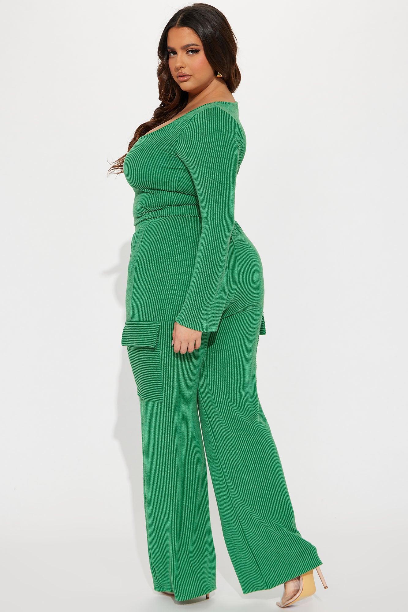 Nobody Like Me Ribbed Pant Set - Green Product Image