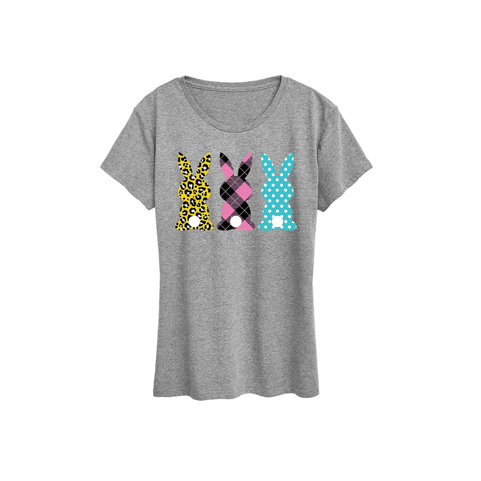 Women's Patterned Bunnies Graphic Tee, Size: Small, Grey Gray Product Image