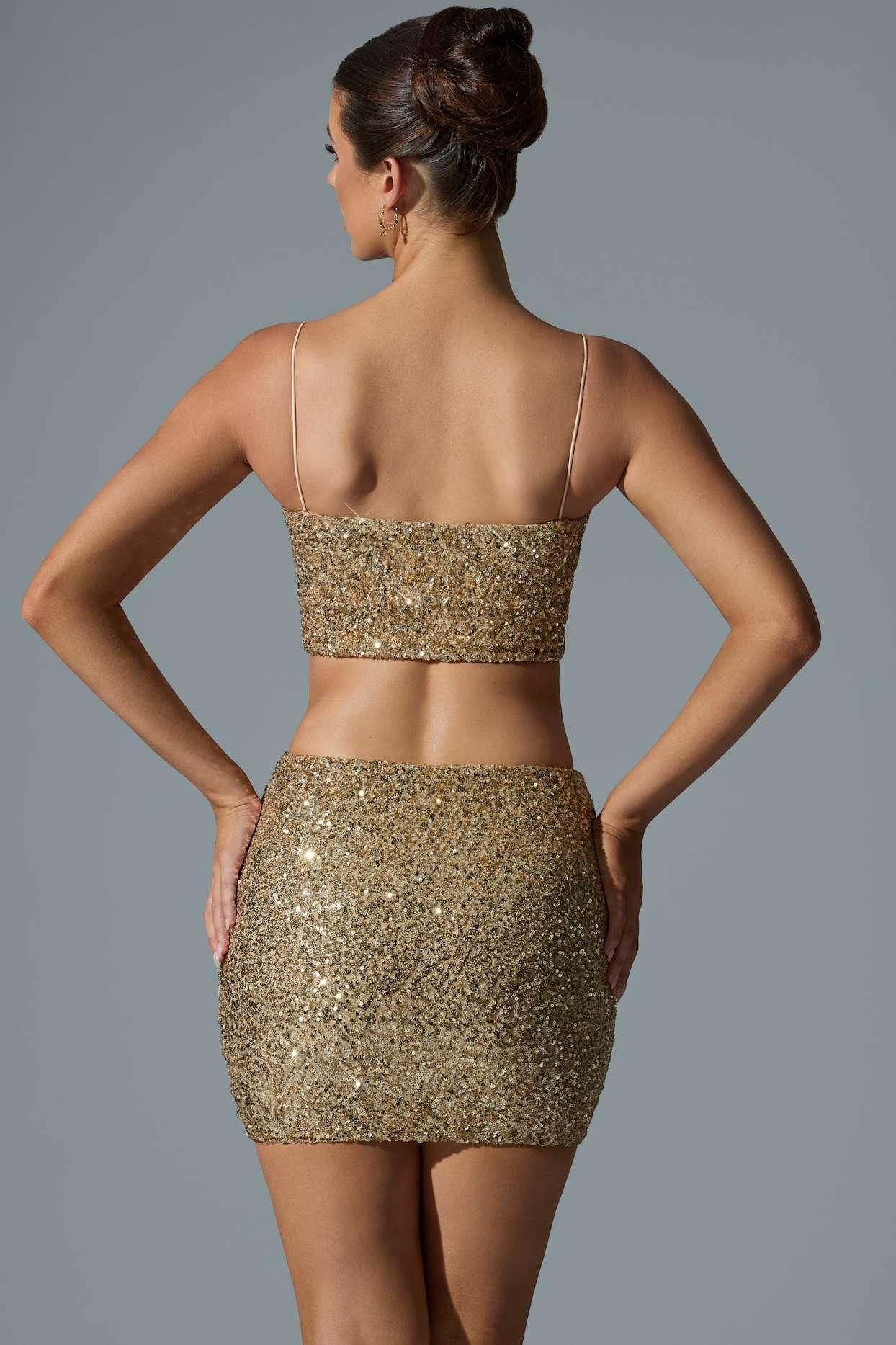 Embellished Mid-Rise Mini Skirt in Gold Product Image