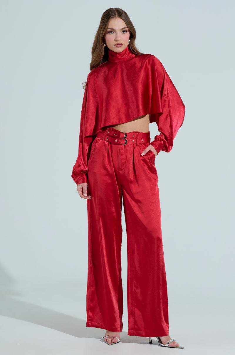 FEELIN THE LOVE BELTED SATIN TROUSER Product Image