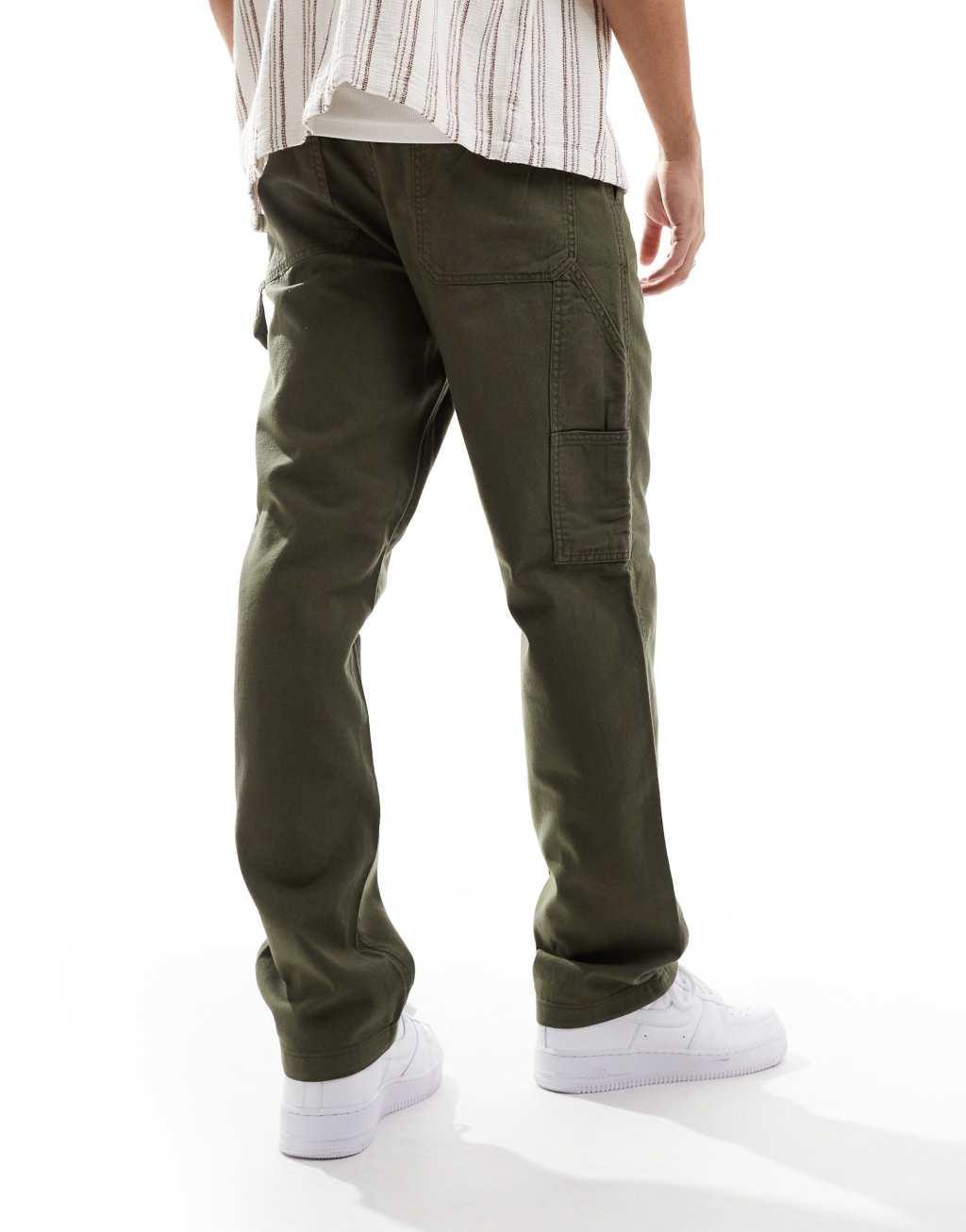 ONLY & SONS straight leg carpenter pants in olive Product Image