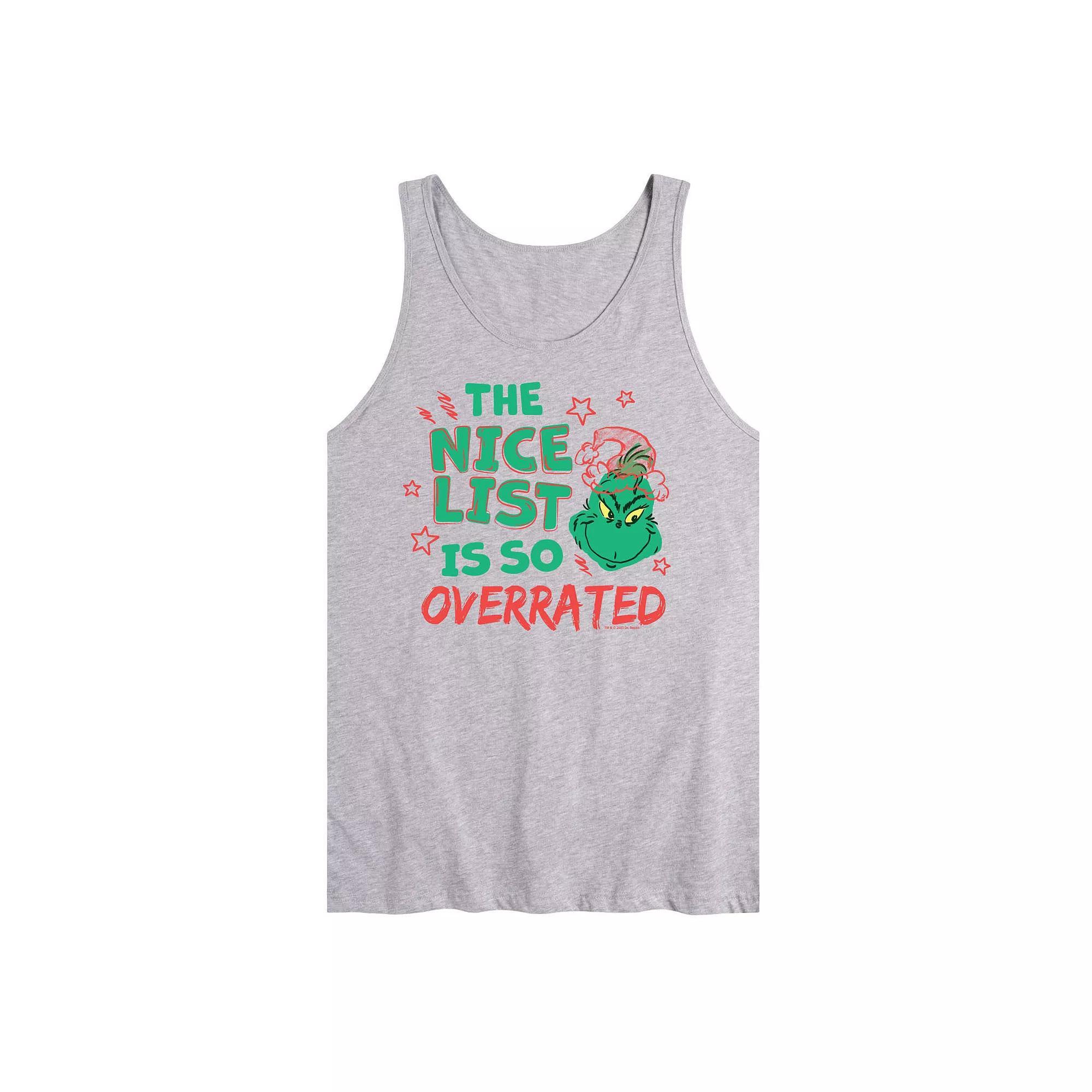 Mens Dr. Seuss The Grinch Nice List Overrated Graphic Tank Top Grey Gray Product Image