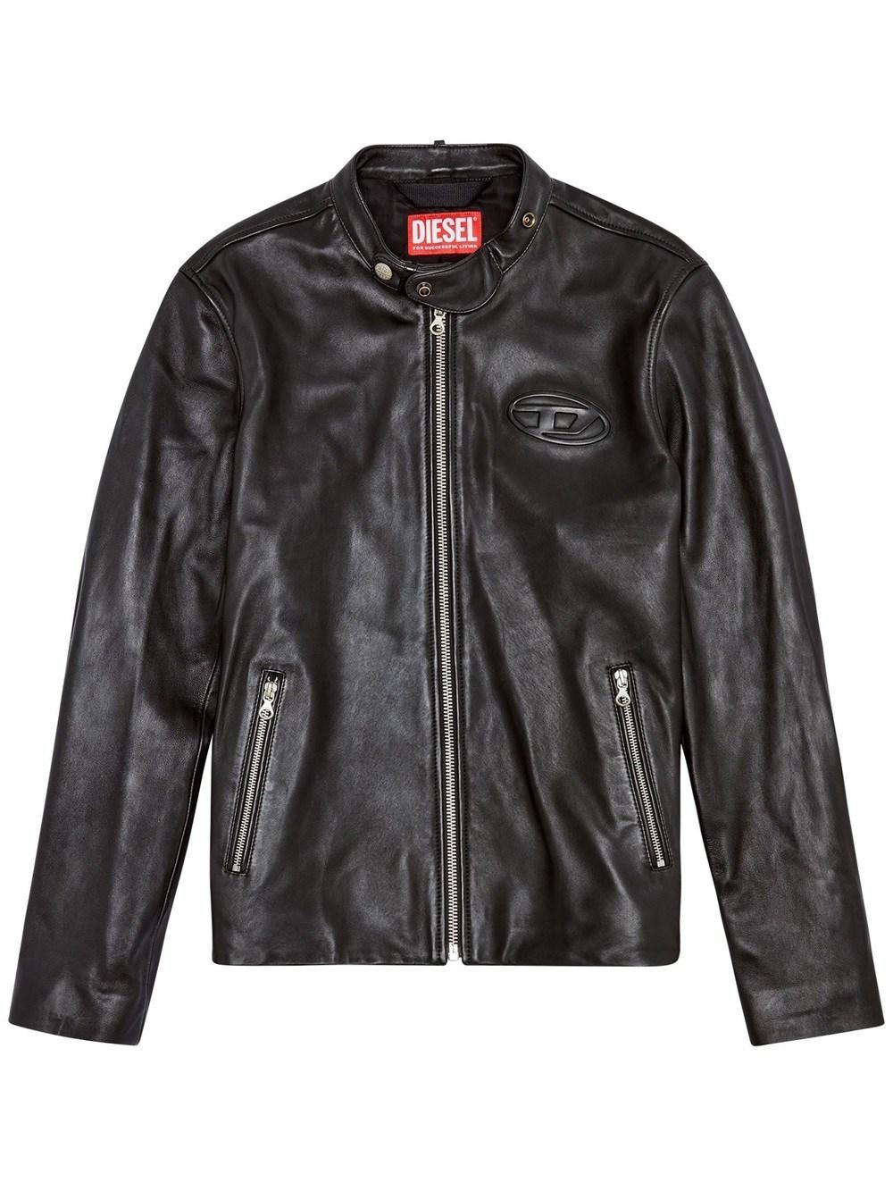 Long-sleeved Leather Biker Jacket In Black Product Image
