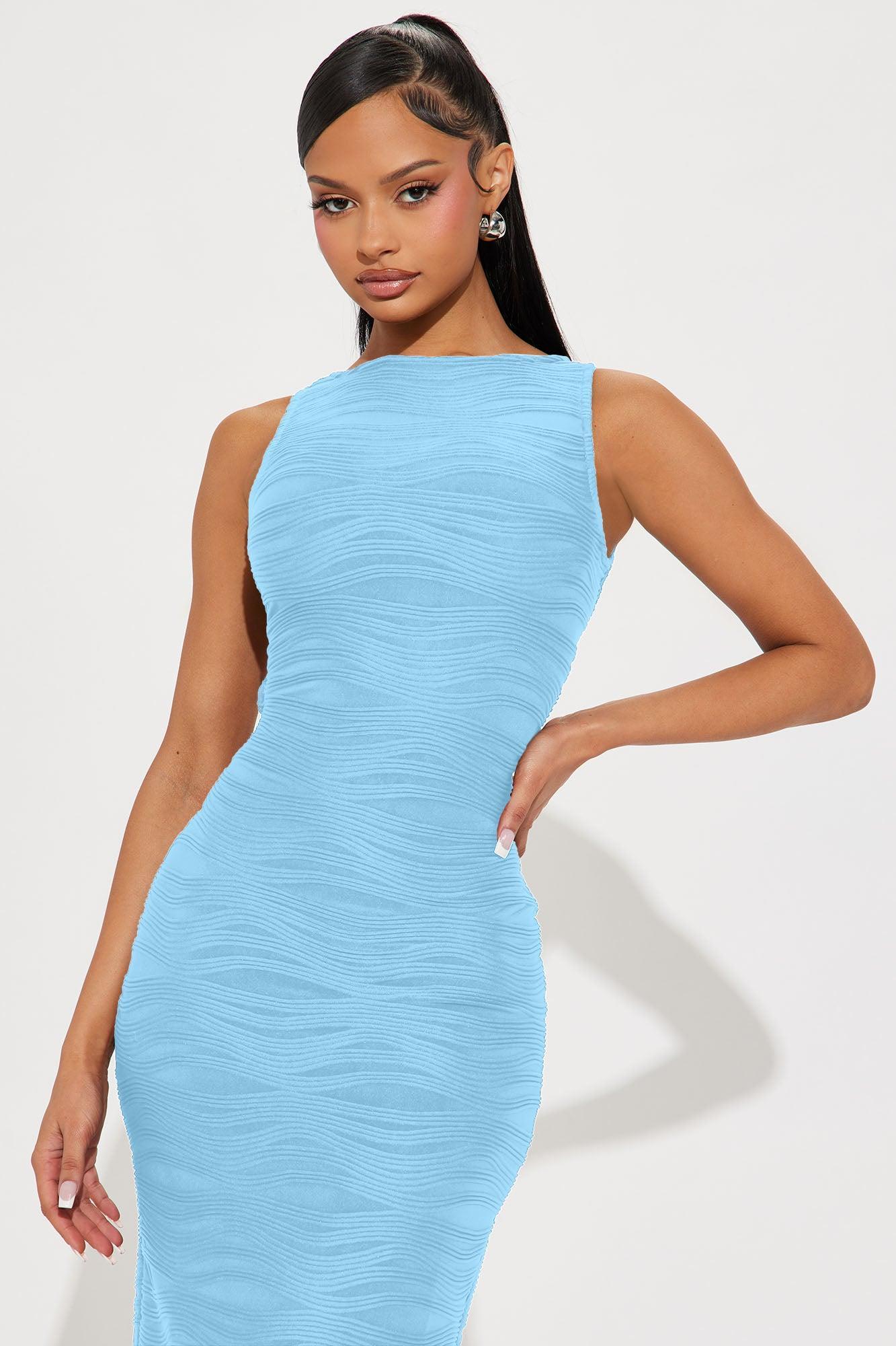 Samia Textured Midi Dress - Blue Product Image