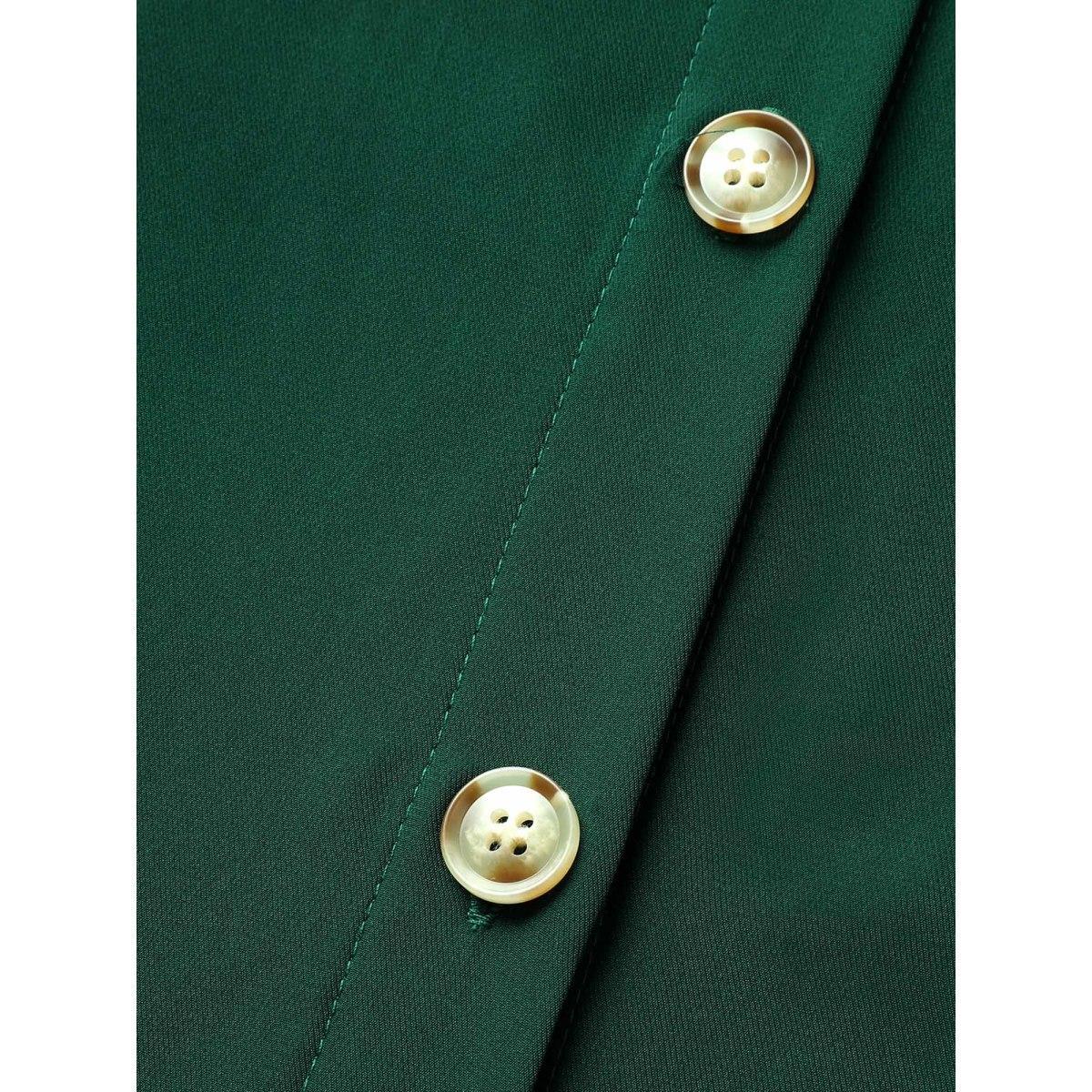 Plus Size Suit Collar Button Detail Batwing Sleeve Dress DarkGreen Women At the Office Belted Suit Collar Cap Sleeve Curvy BloomChic 14-16/1X Product Image