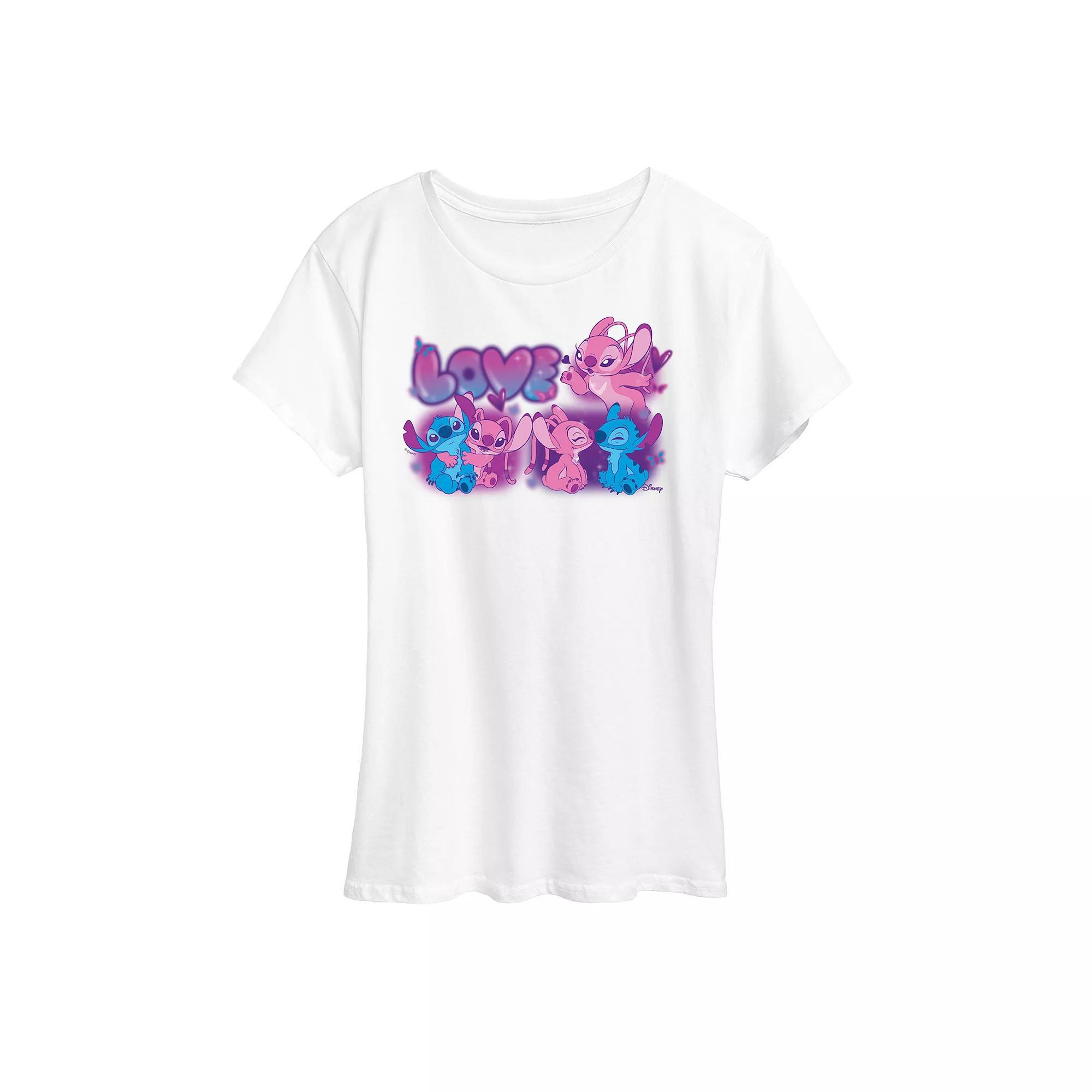 Disneys Lilo & Stitch Womens Love Grid Graphic Tee Grey Gray Product Image
