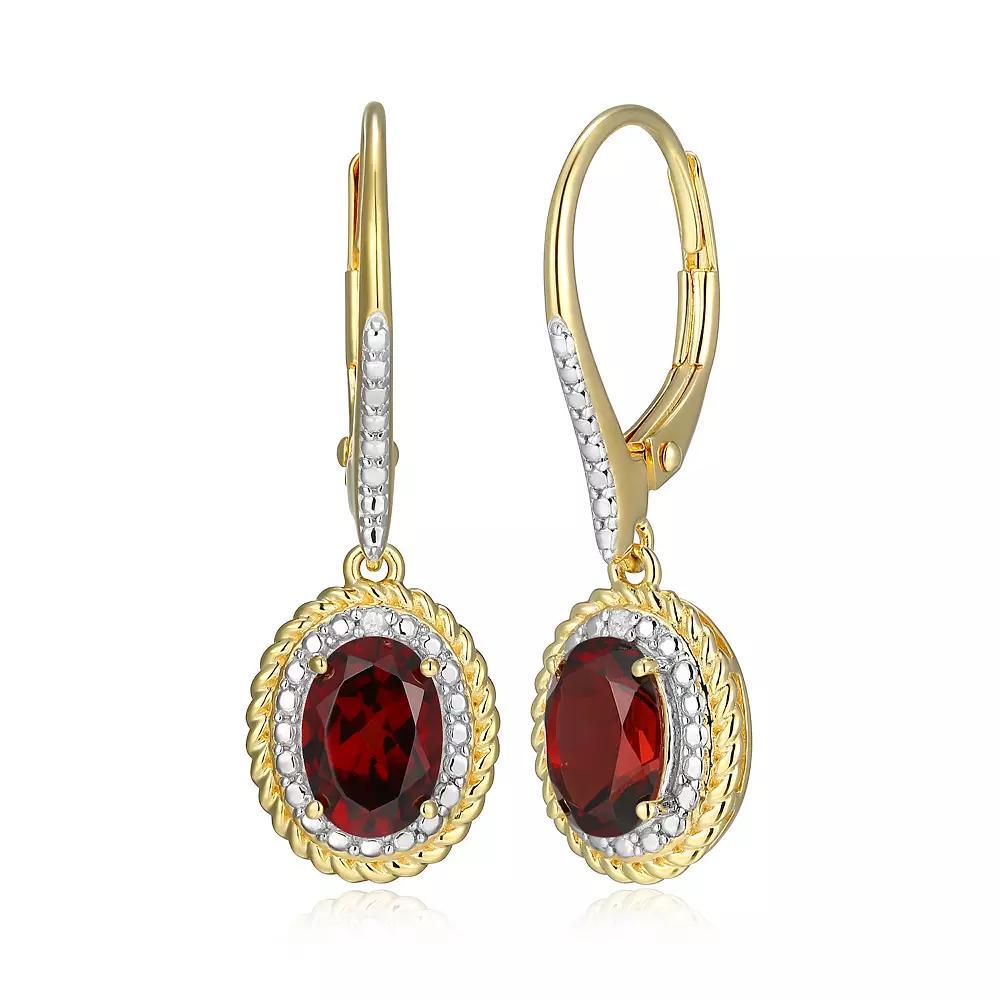 18k Gold Plated Sterling Silver Gemstone & Diamond Accent Halo Leverback Earrings, Women's, January Gen Red Product Image
