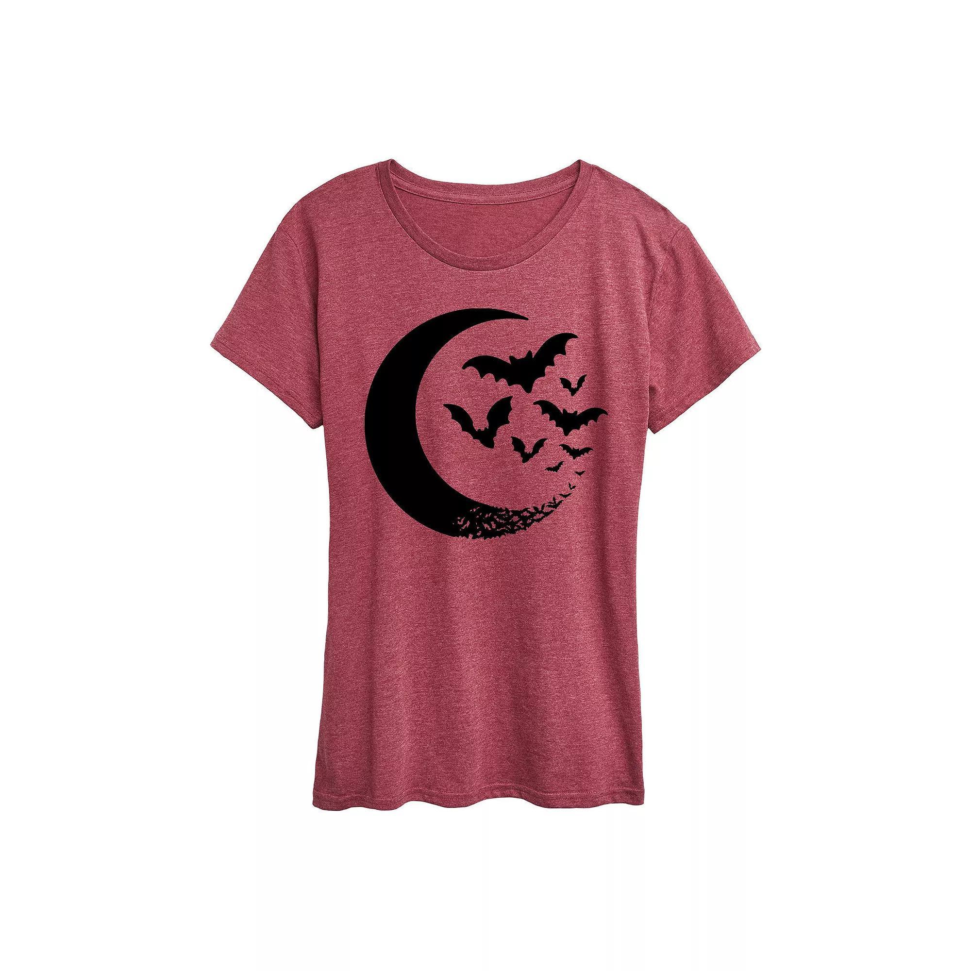 Women's Crescent Moon Bats Halloween Tee, Girl's, Size: Medium, White Product Image