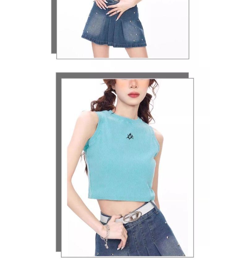 Sleeveless Crewneck Knit Crop Top Product Image