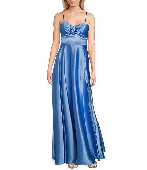 Next Up Floral Sweetheart Neck Adjustable Spaghetti Strap Front Slit Dress Product Image