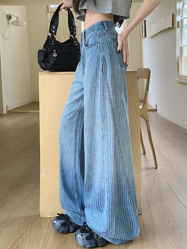 Straight Stripe Wide Leg Boyfriend Jeans Product Image