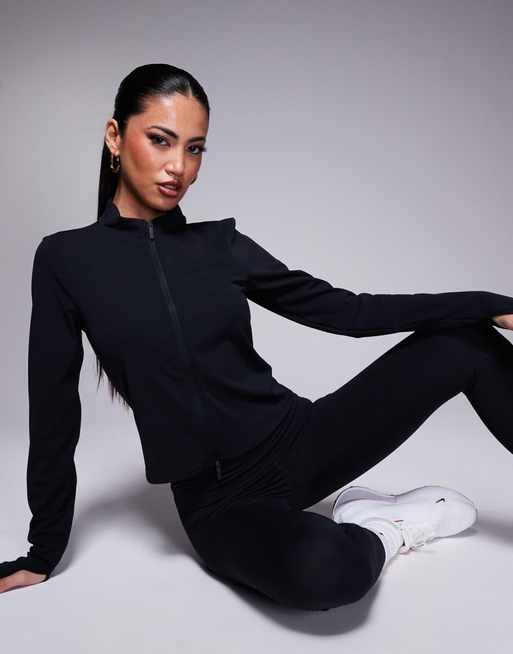 Nike Training Zenvy Yoga full zip longsleeve top in black Product Image