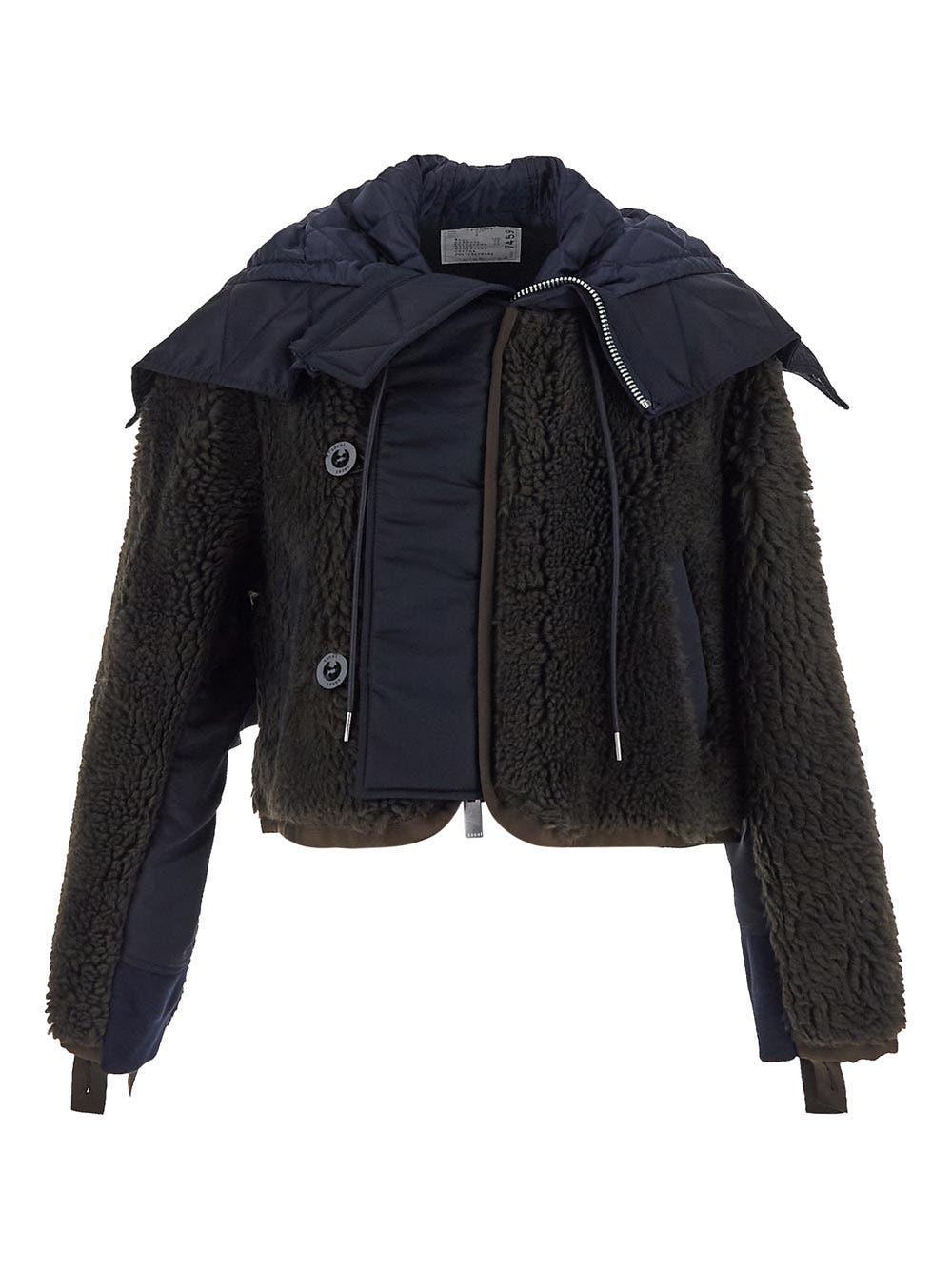 SACAI Teddy Zip Detailed Drawstring Jacket In Multicoloured Product Image