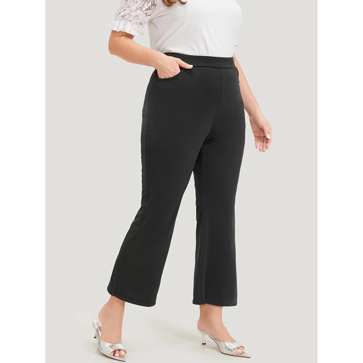 Plus Size Solid Elastic Waist Slant Pocket Bootcut Pants Women Black Office High Rise Work Pants BloomChic 26/4X Product Image