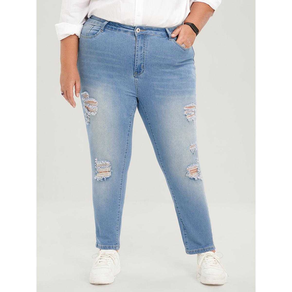 Plus Size Skinny Very Stretchy High Rise Light Wash Sculpt Waist Jeans Women LightBlue Casual Plain Plain High stretch Pocket Jeans BloomChic 24/3X Product Image