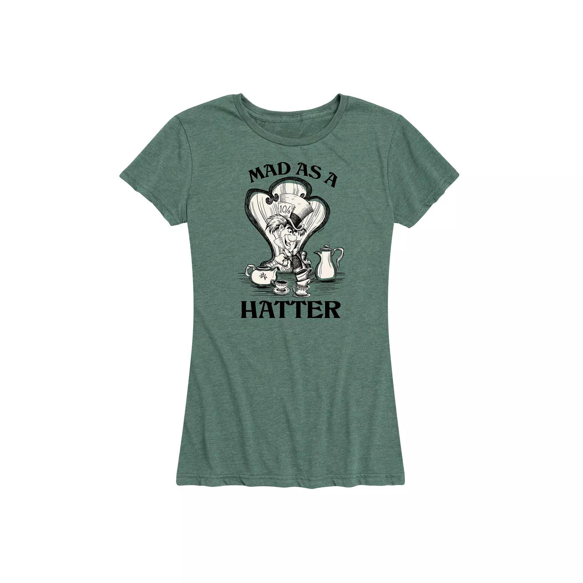 Disneys Alice in Wonderland Womens Mad As A Hatter Graphic Tee, Girls Grey Gray Product Image