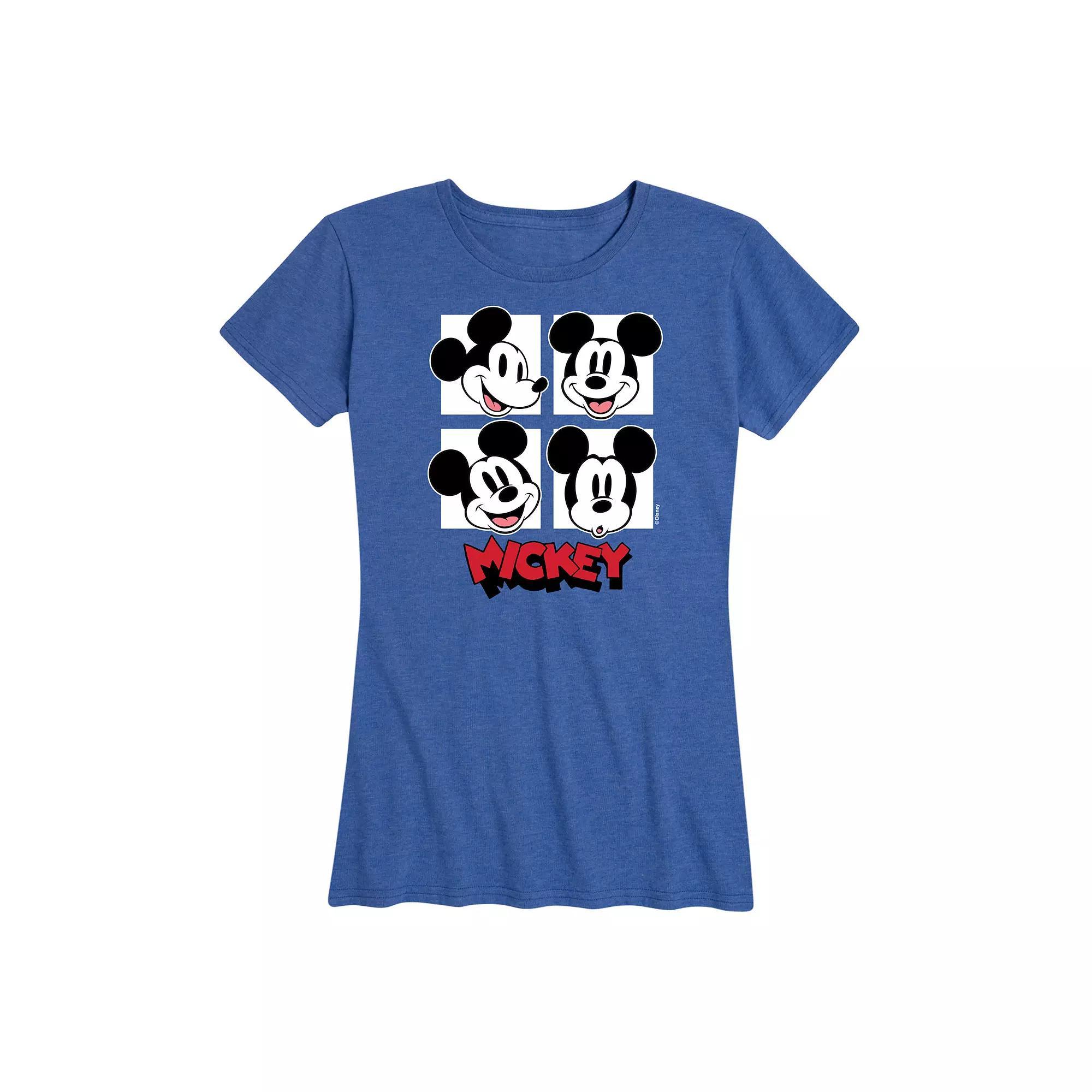Disneys Mickey Mouse Womens Grid Graphic Tee Grey Royal Blue Product Image