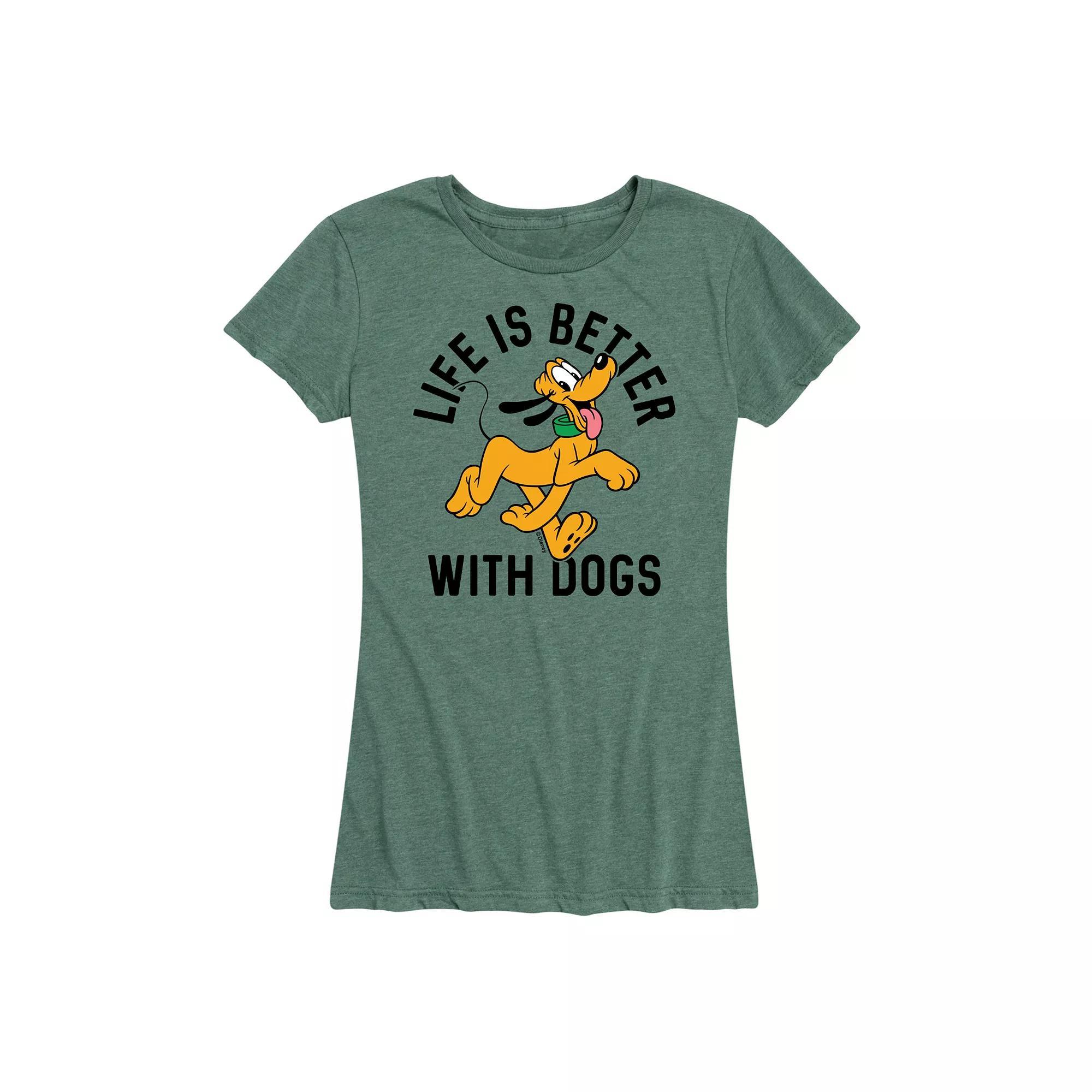 Disneys Pluto Womens Life Is Better With Dogs Graphic Tee Grey Green Product Image