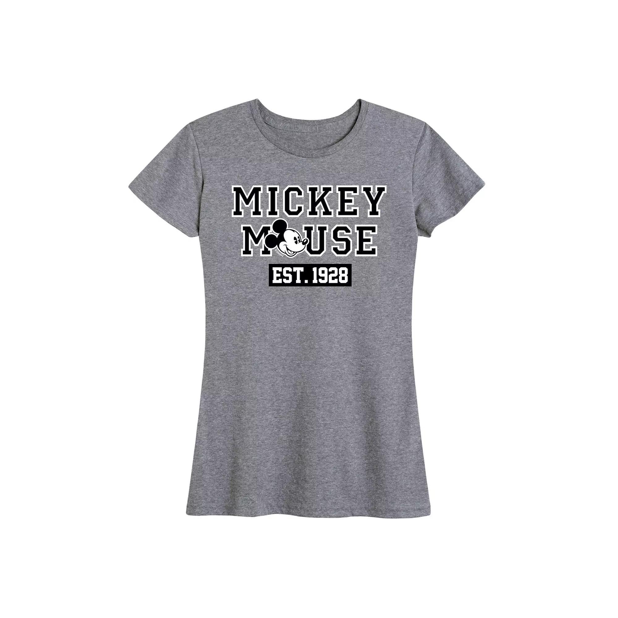Disneys Mickey Mouse Womens Est. 1928 Graphic Tee Grey Dark Red Product Image