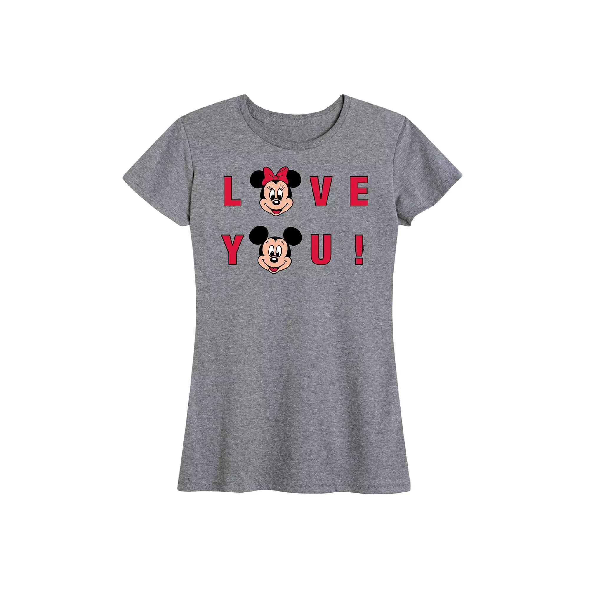 Disneys Mickey & Minnie Mouse Womens Love You Graphic Tee Grey Gray Product Image