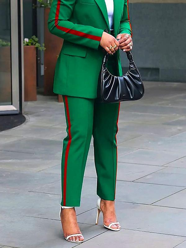 High Waisted Loose Split-Joint Striped Pants Suit Pants Trousers Product Image