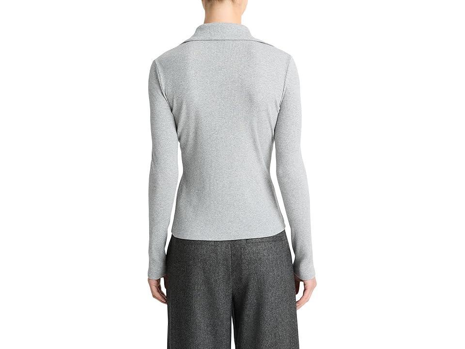 Vince Ribbed Long Sleeve Collared Polo (Heather Medium Grey) Women's T Shirt Product Image