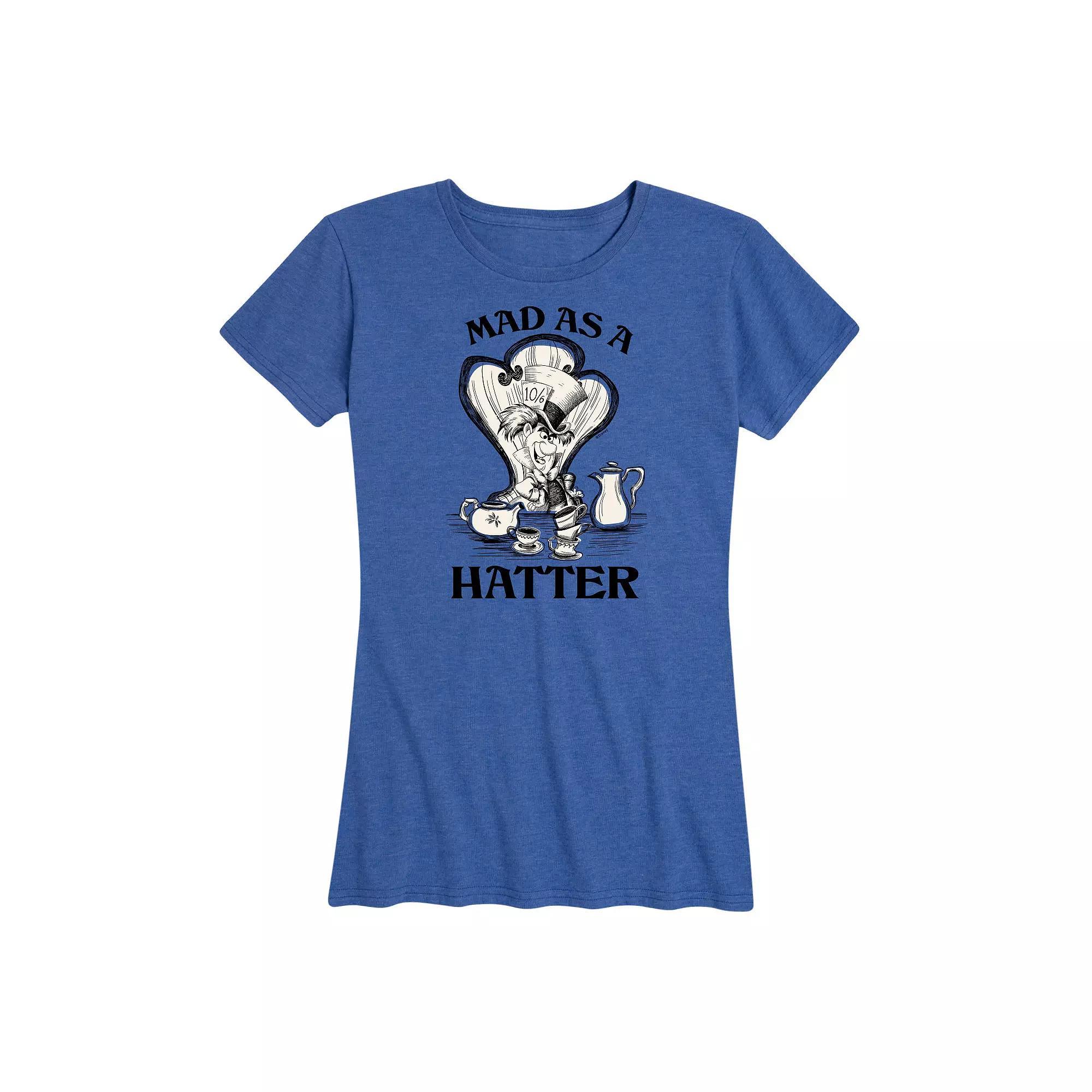 Disneys Alice in Wonderland Womens Mad As A Hatter Graphic Tee, Girls Grey Gray Product Image