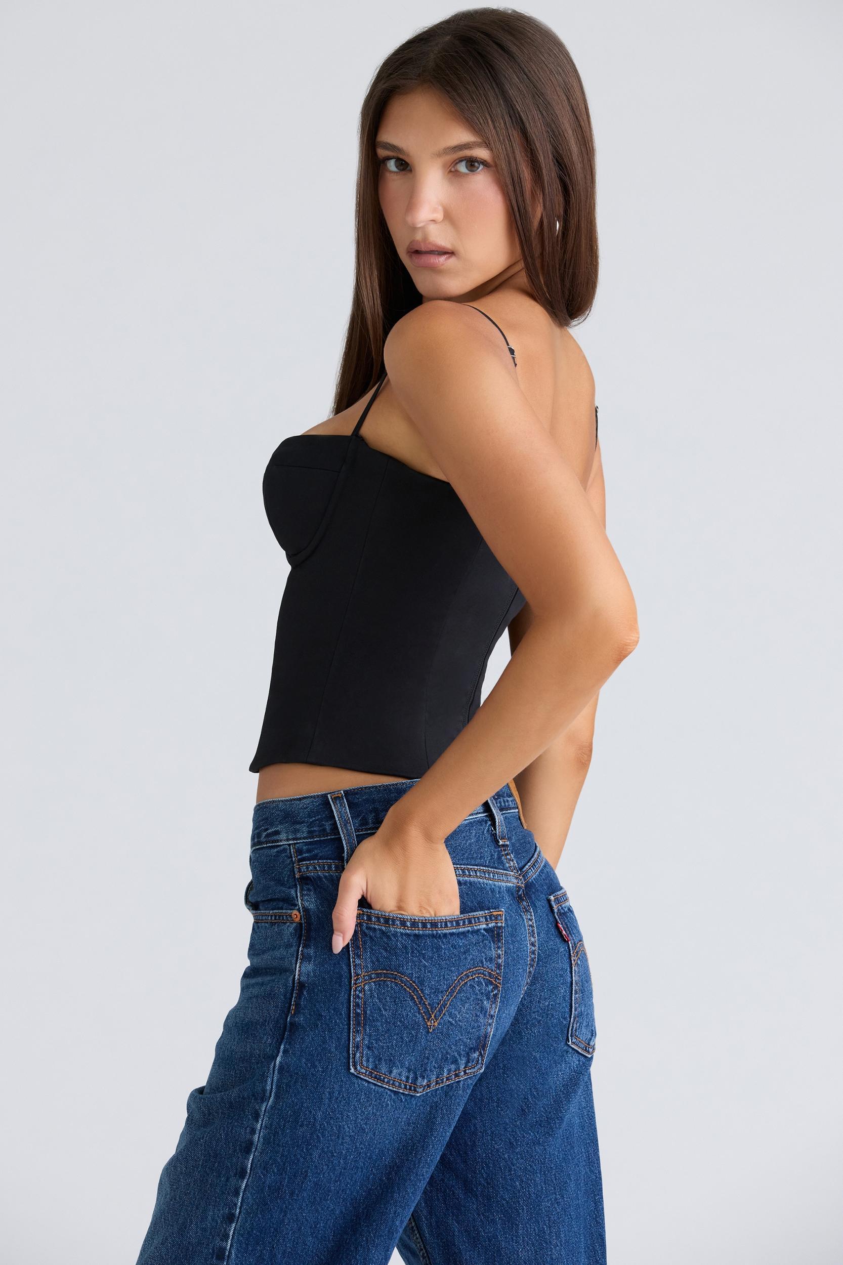 Samaria  black stretch twill cupped corset top Product Image