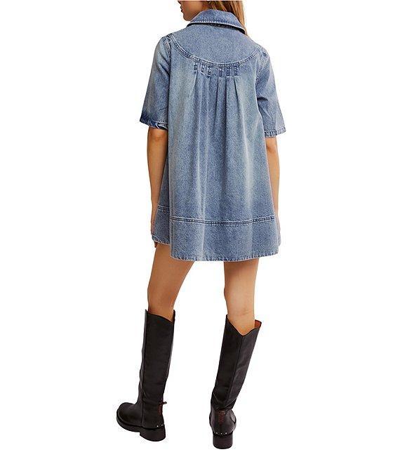 Free People Remino Collar Neck Short Sleeve Denim Mini Dress Product Image