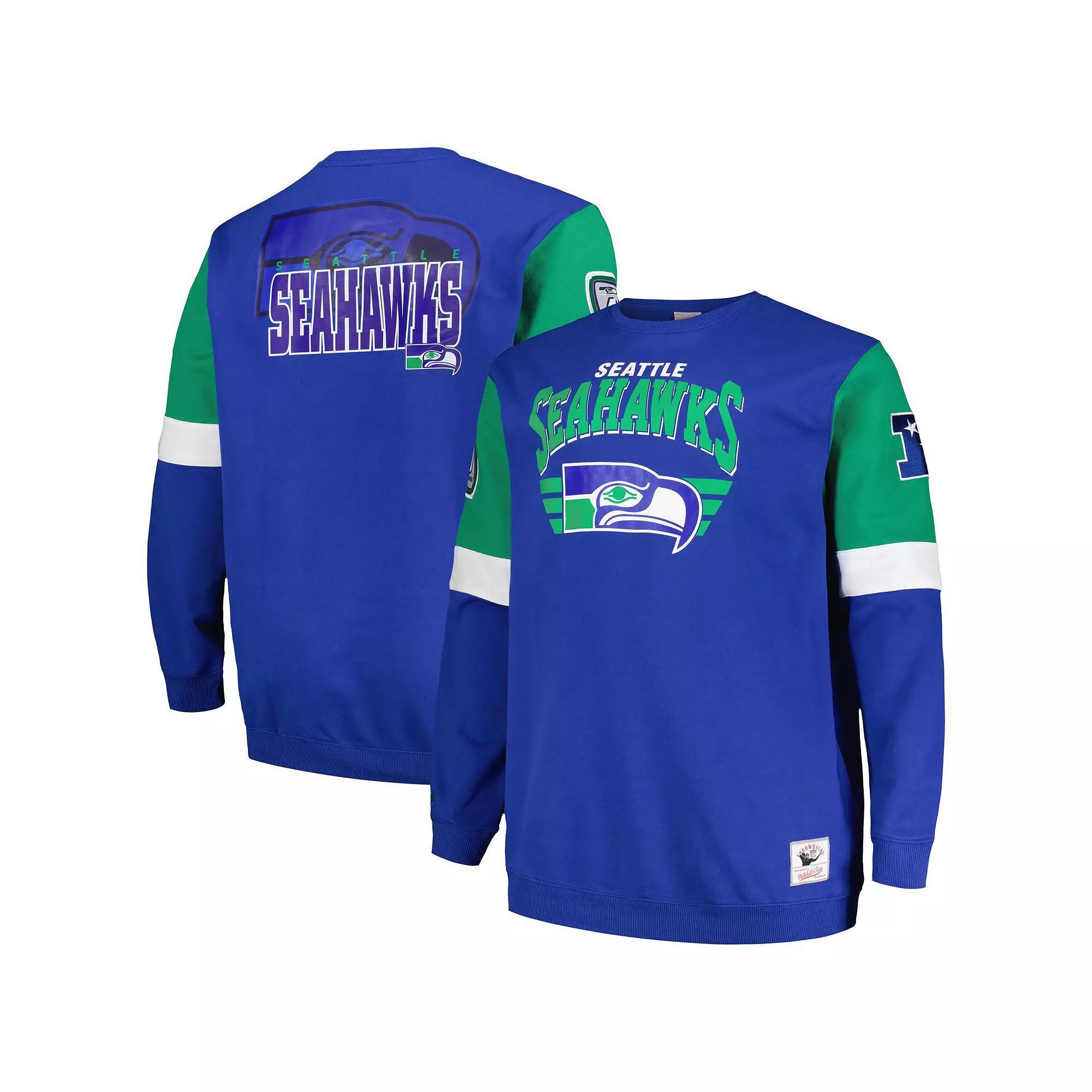 Men's Mitchell & Ness Royal Seattle Seahawks Big & Tall Fleece Pullover Sweatshirt, Size: 2XB, Blue Product Image