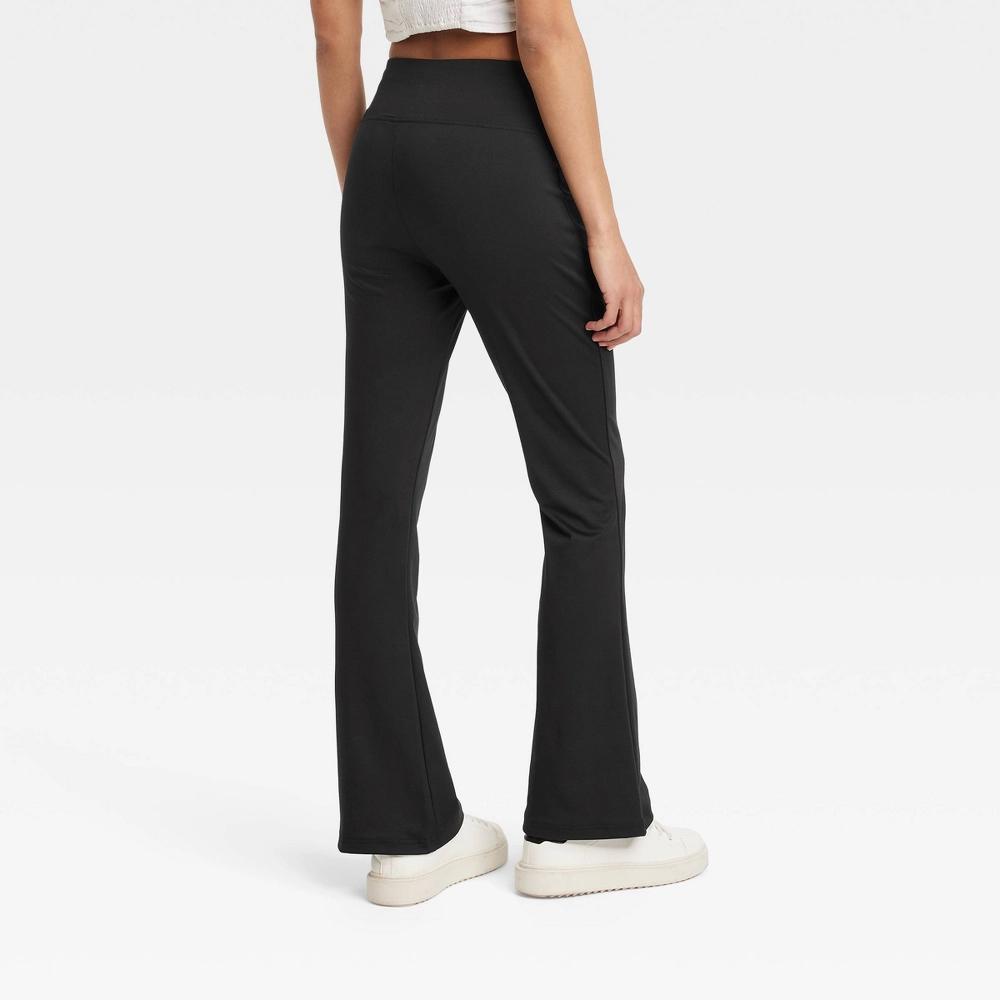 Womens High Waisted Flare Leggings with Ruched Waistband - A New Day Black XL Product Image