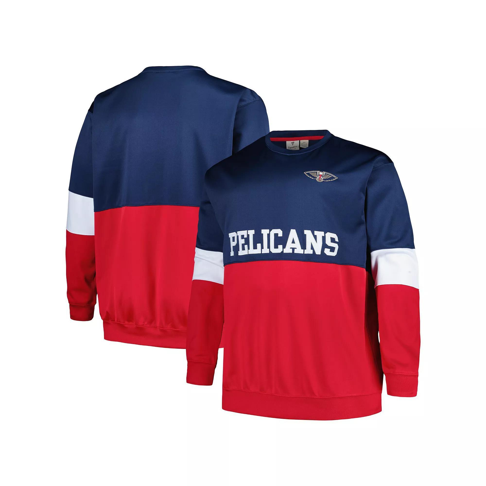 Men's Fanatics Branded Navy/Red New Orleans Pelicans Big & Tall Split Pullover Sweatshirt, Size: 3XB, Blue Product Image