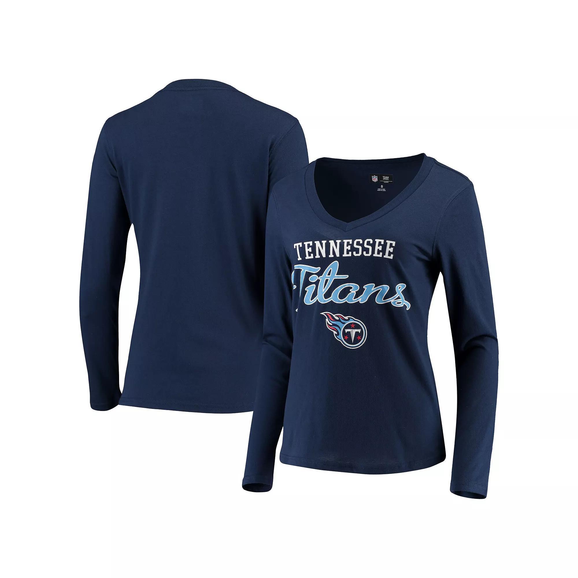 Women's G-III 4Her by Carl Banks Navy Tennessee Titans Post Season Long Sleeve V-Neck T-Shirt, Size: 2XL, Blue Product Image