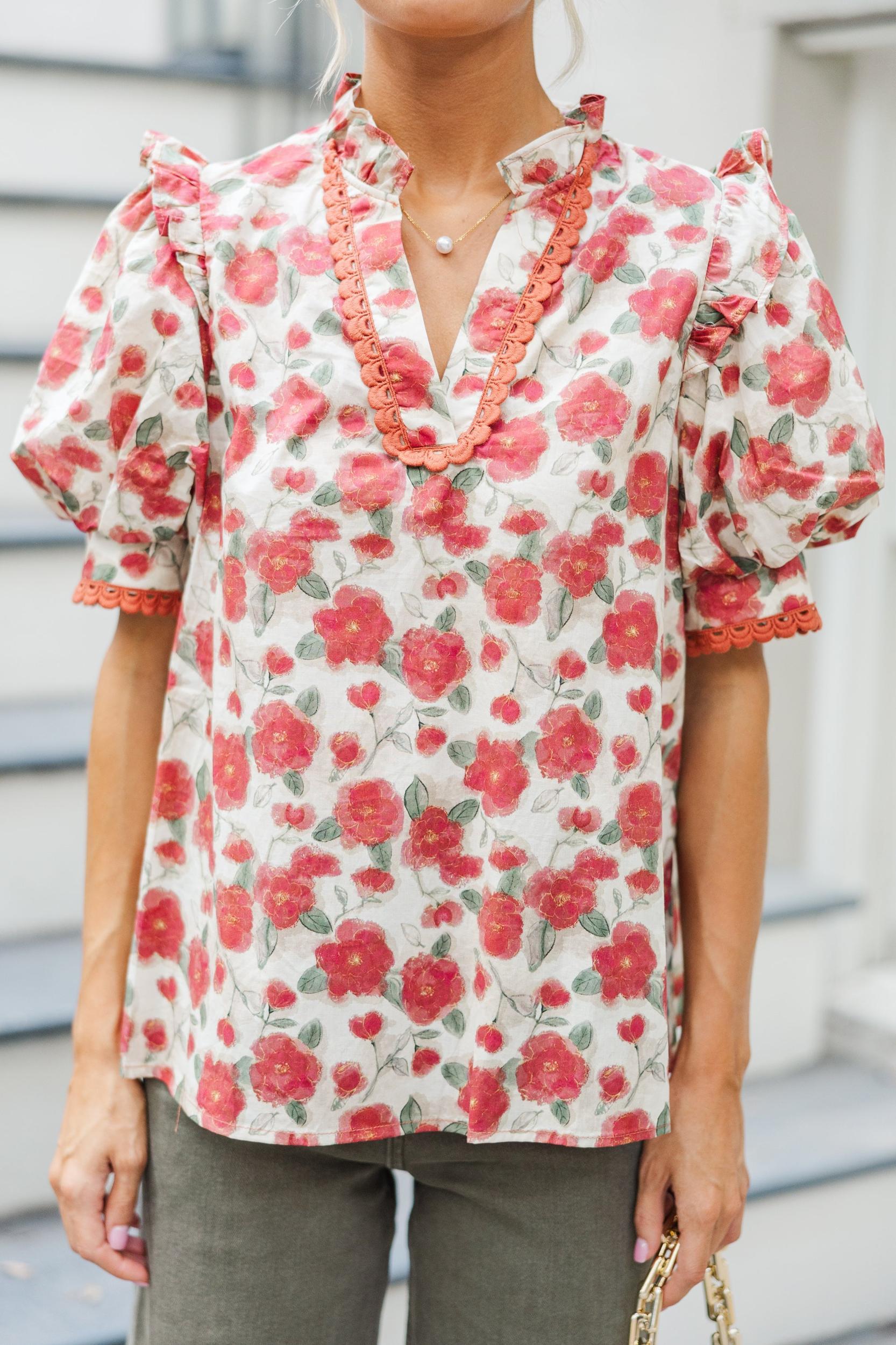 Living In A Dream Brick Red Floral Blouse Female Product Image