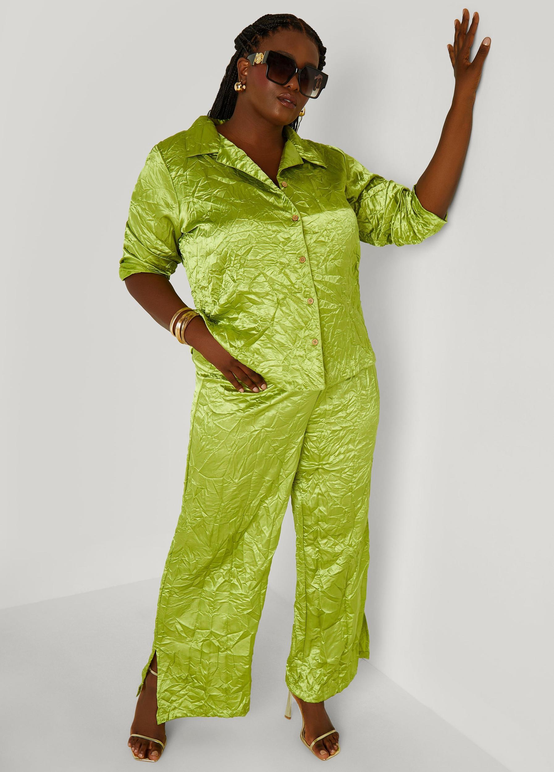 Crinkled Satin Split Hem Pants Product Image