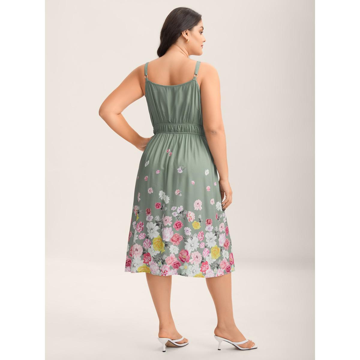 Plus Size Floral Print Hem Cami Pockets Midi Dress Greenbean Women Non Sleeveless Curvy BloomChic 12/L Product Image