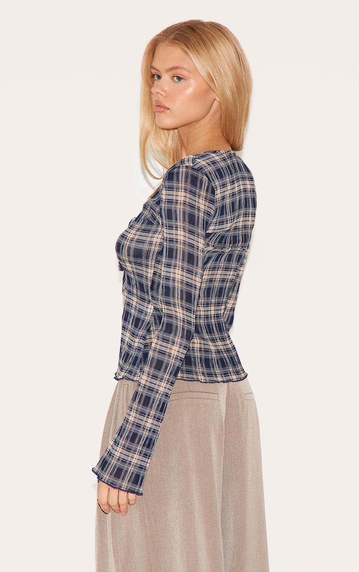 Blue Plisse Check Printed Blouse Product Image