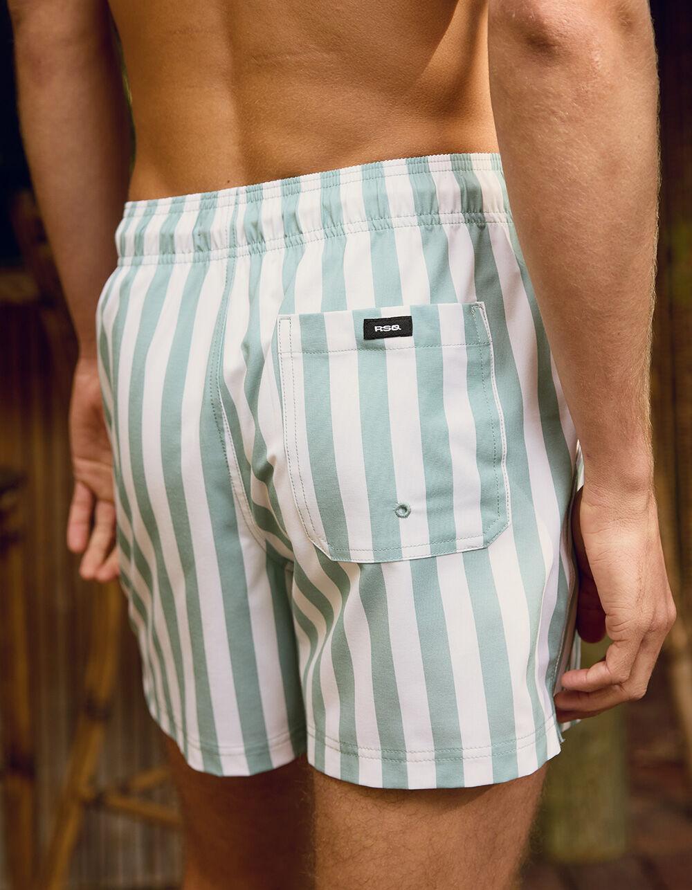RSQ Mens Bold Stripe Swim Shorts - CADET Product Image