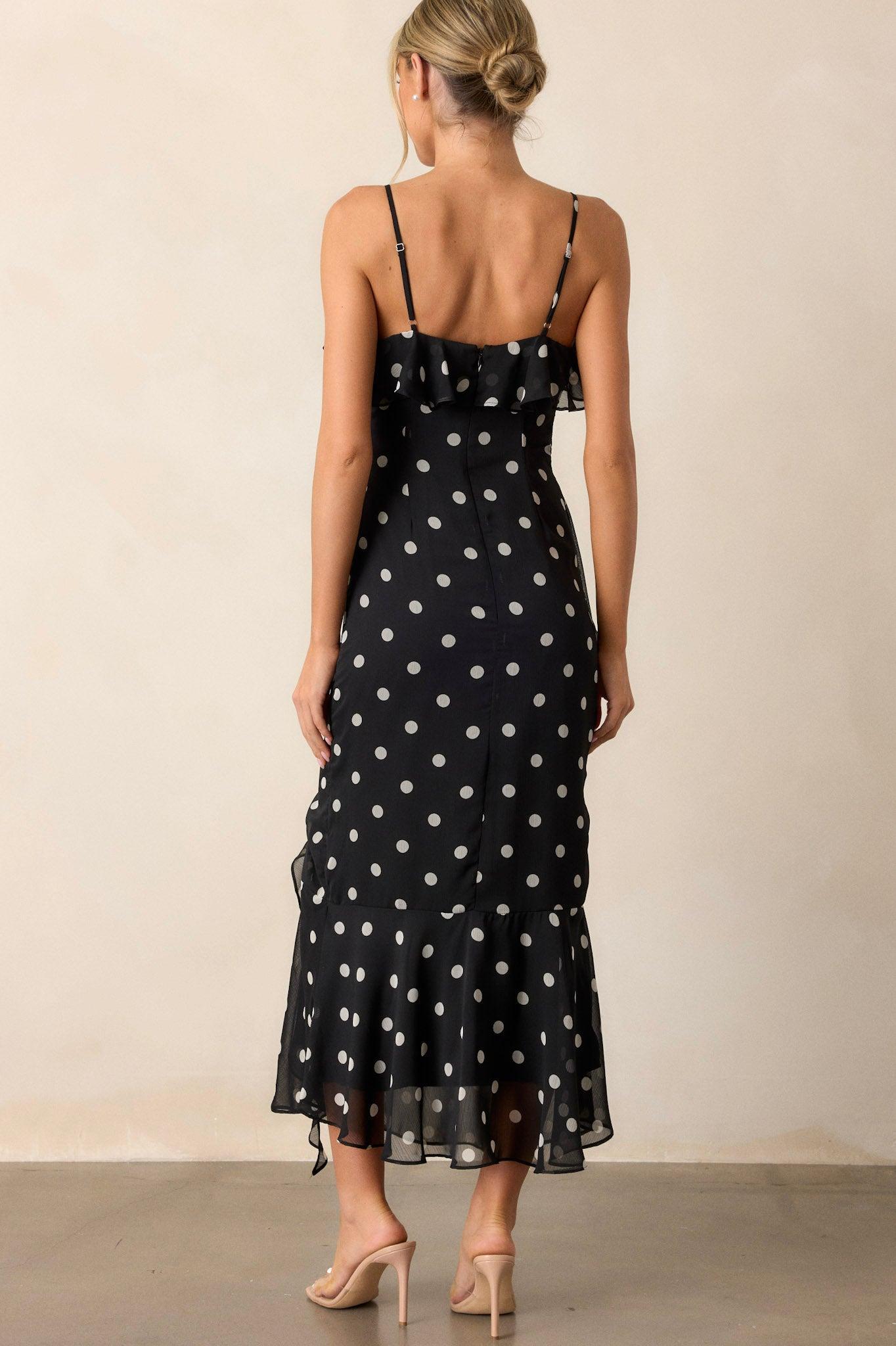 Mystic Moon Black Polka Dot Ruffle Maxi Dress Product Image