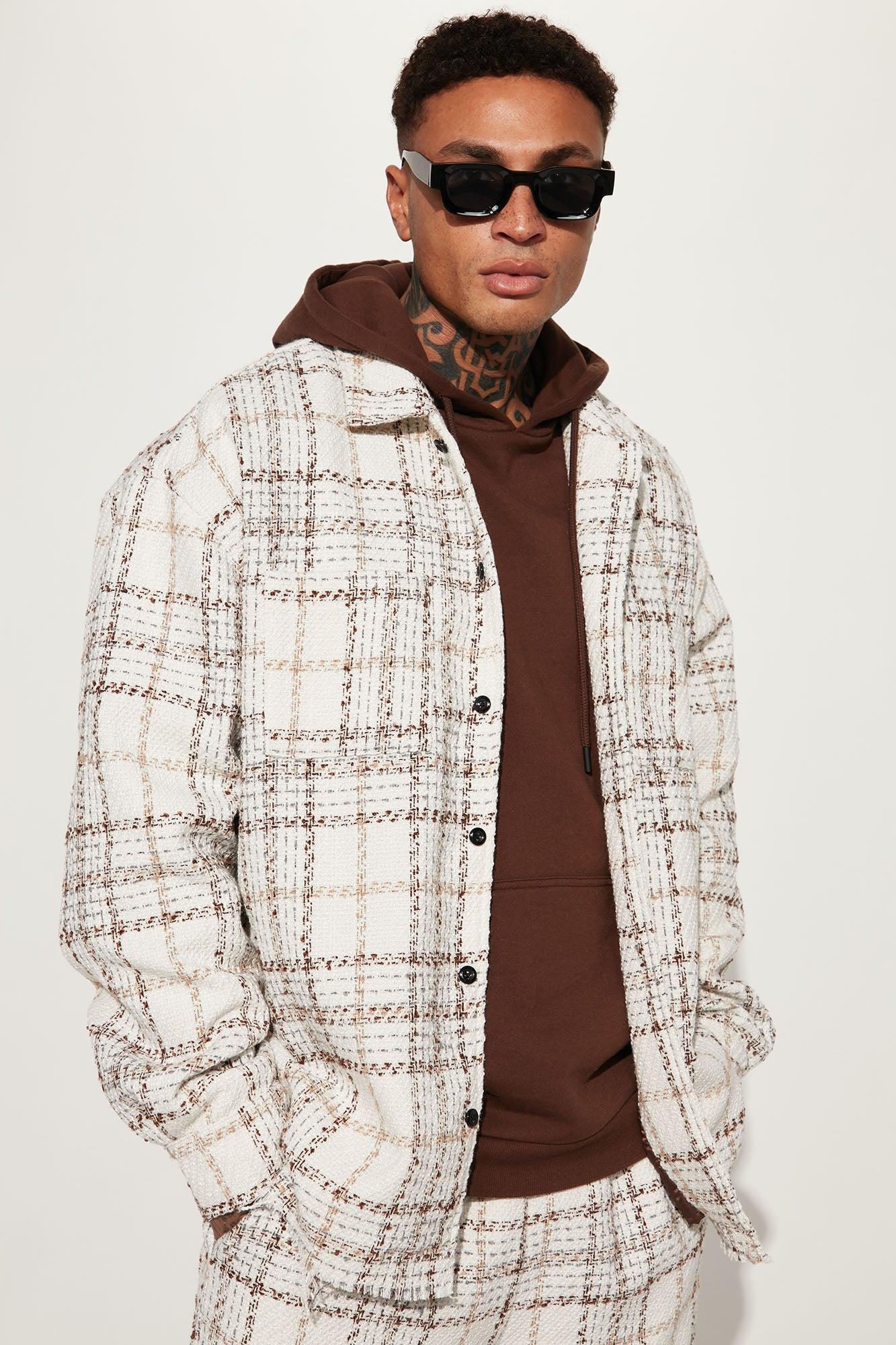 Casual Act Plaid Shacket - White/combo Product Image