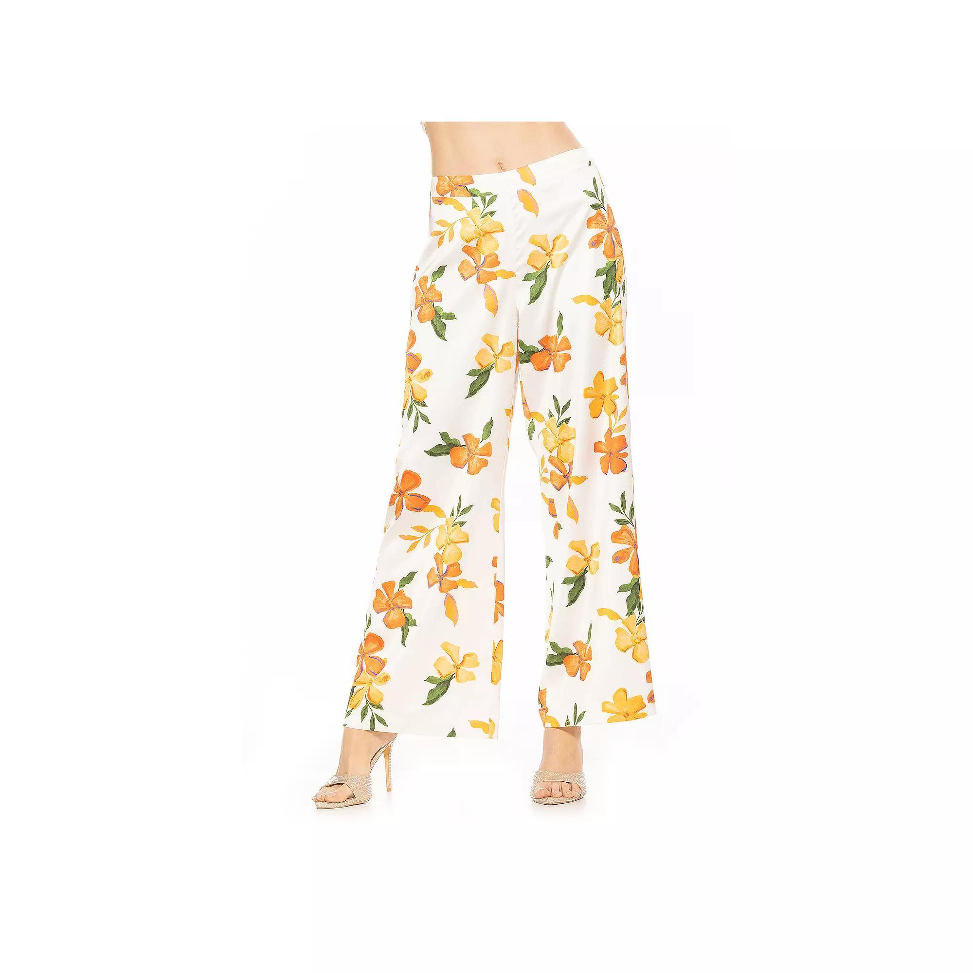 Women's ALEXIA ADMOR Cerise Silky Wide Leg Pants, Size: 2, Purple Floral Product Image