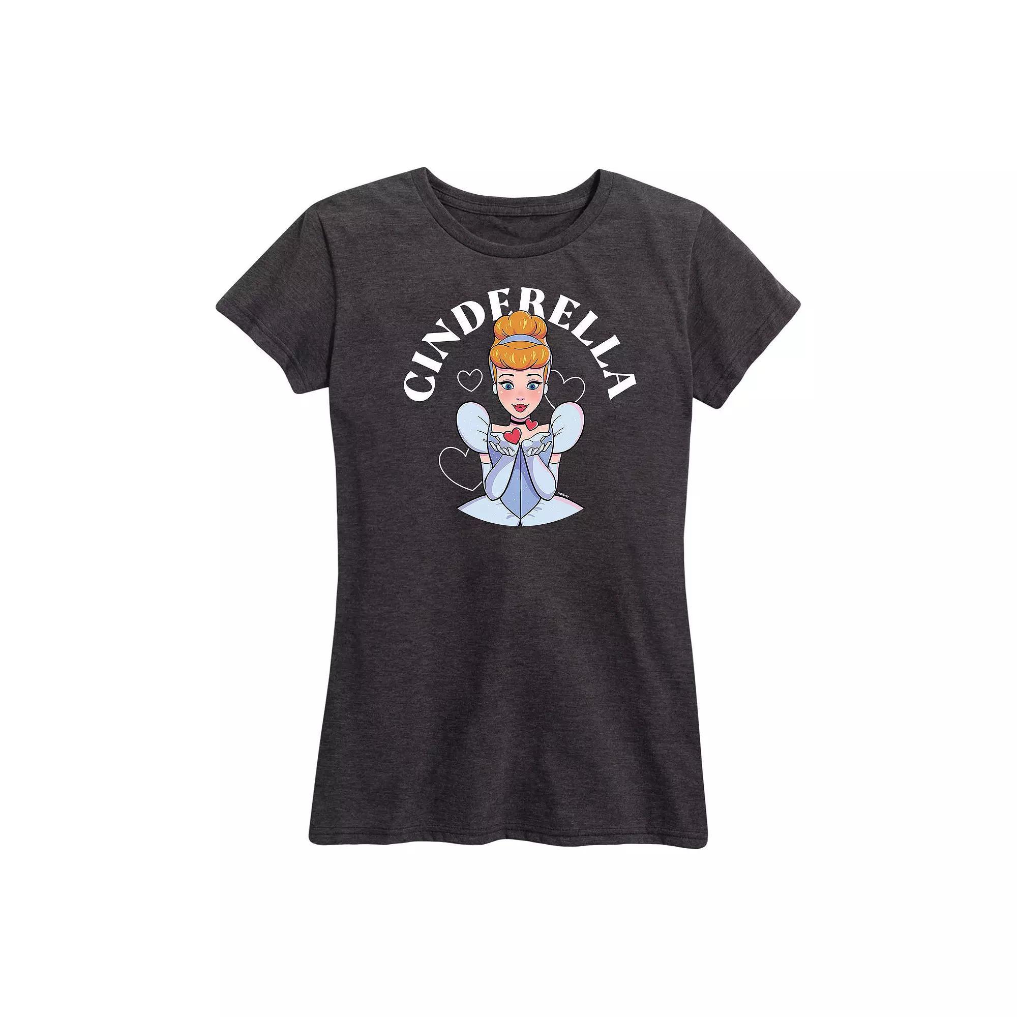 Disney Princess Cinderella Womens Kiss Graphic Tee, Girls Grey Gray Product Image