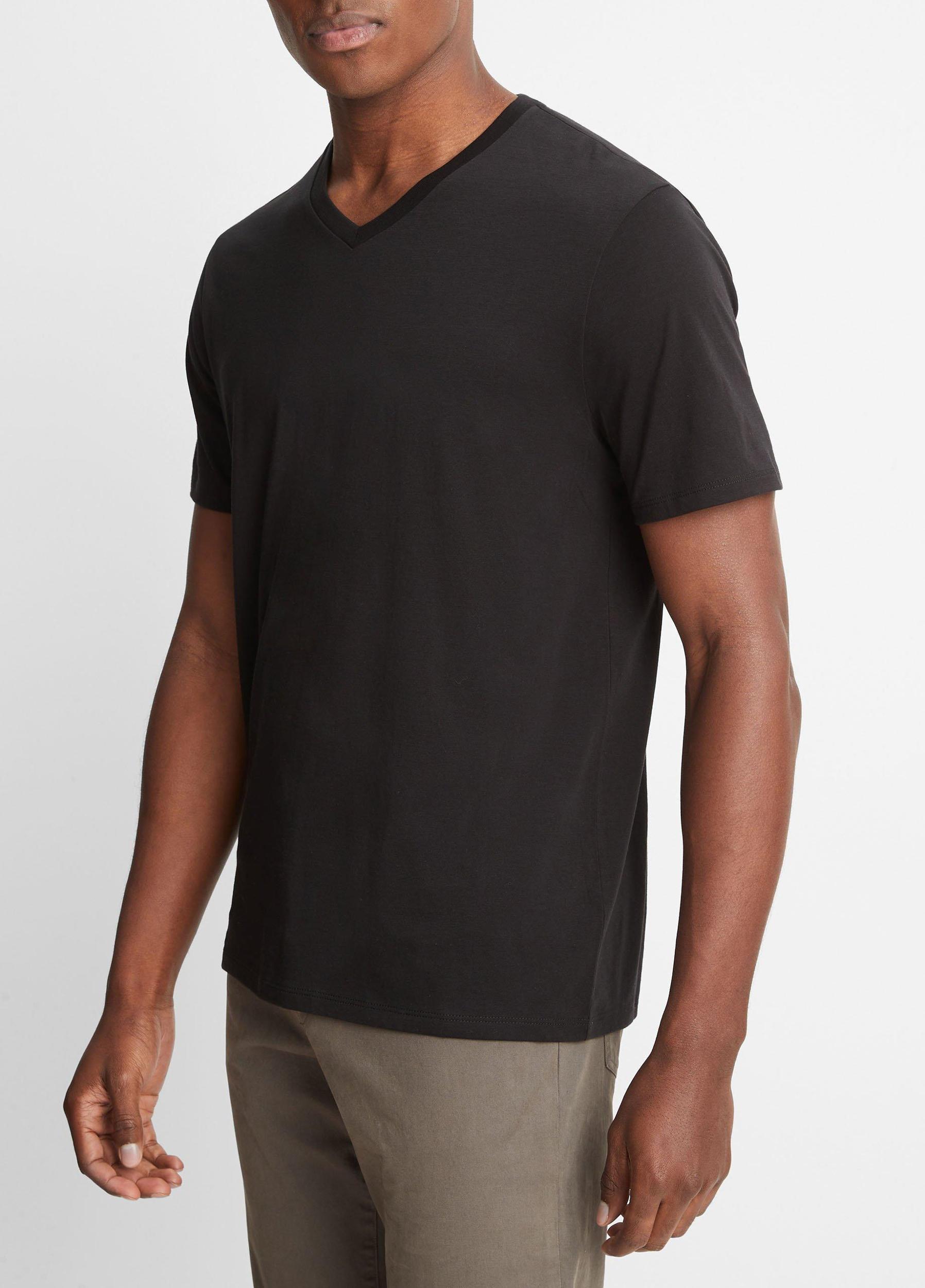 Mens Pima Cotton V-Neck T-Shirt, Heather Steel, Size XL Vince Product Image