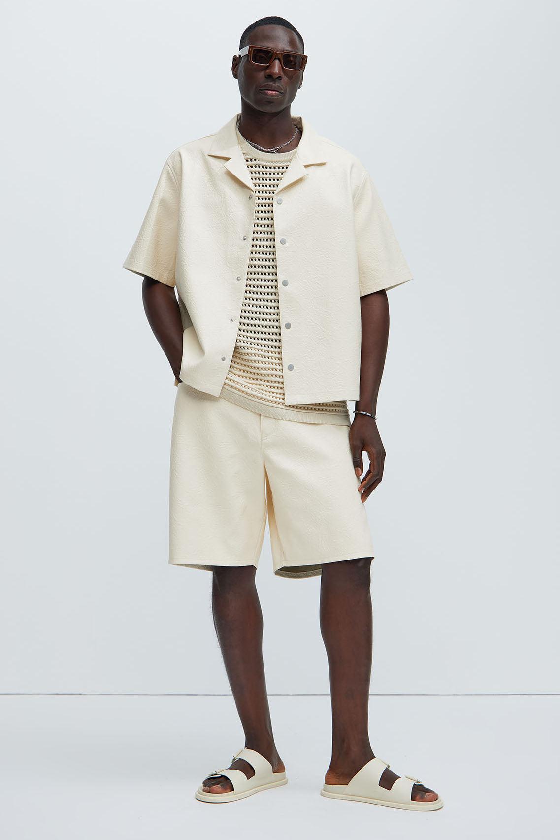 Riker Faux Leather Shirt - Cream Product Image