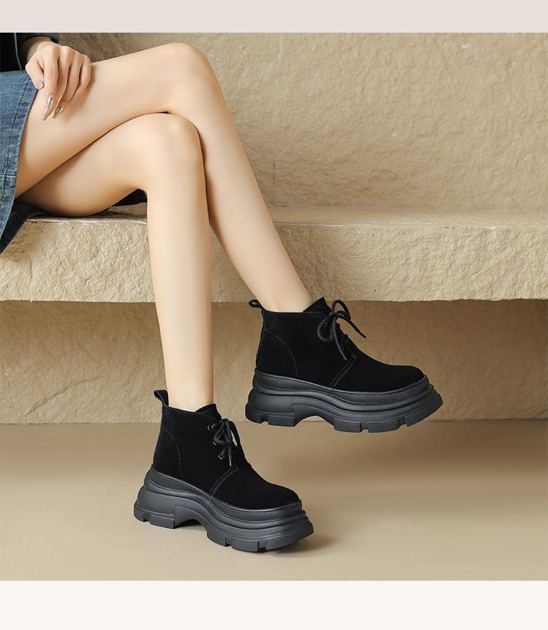 Platform Plain Lace-Up Ankle Boots Product Image