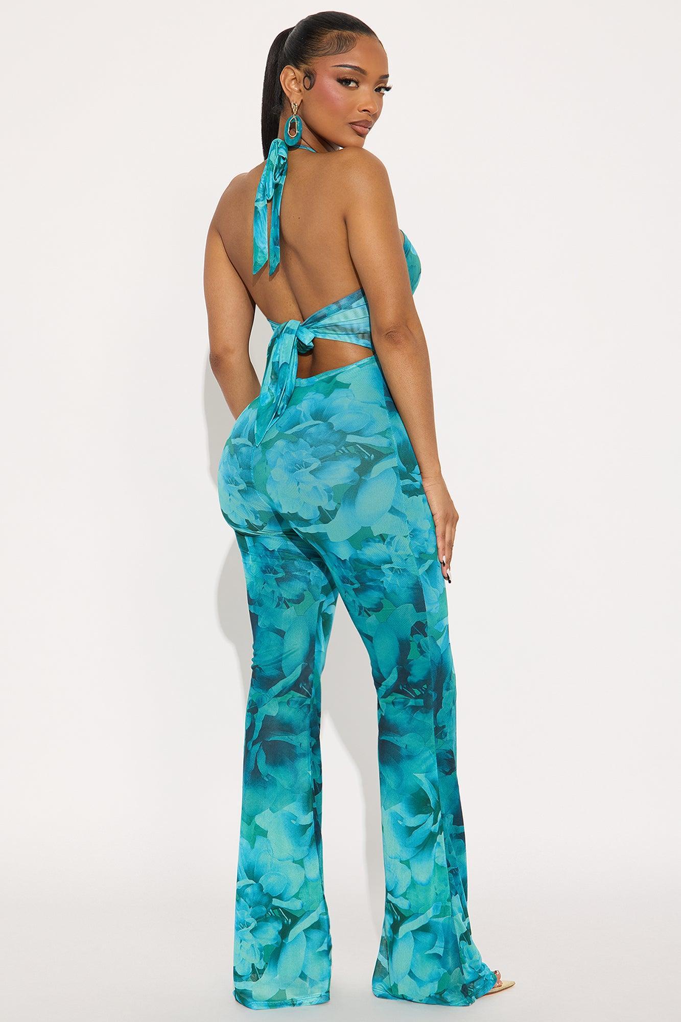 Harley Mesh Halter Floral Jumpsuit - Blue/combo Product Image