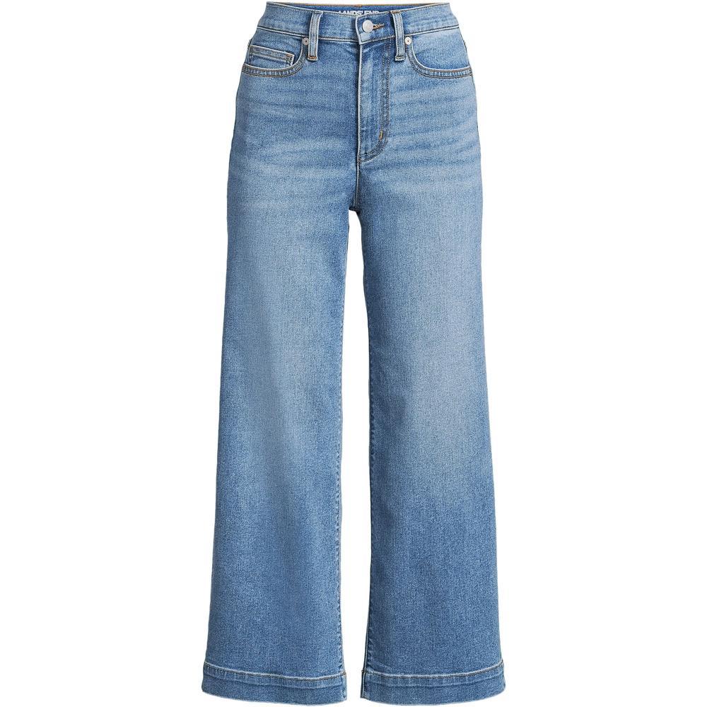 Women's Lands' End Recover Denim High Rise Wide Leg Crop Jeans, Size: 10, River Rinse Product Image