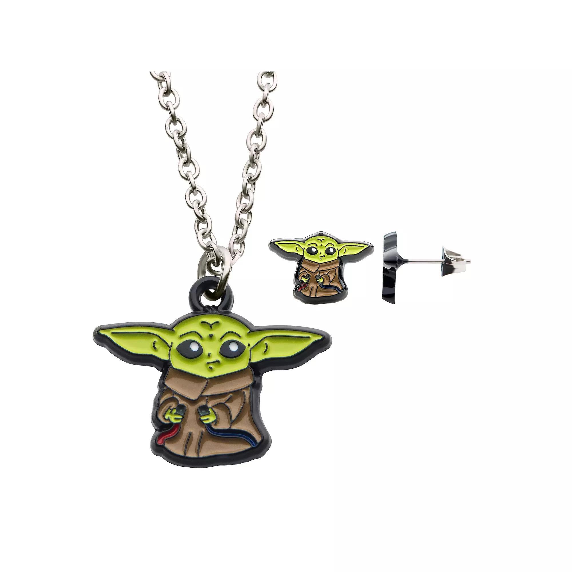 Star Wars The Mandalorian The Child Stainless Steel Grogu Necklace & Earring Set, Women's, Size: 16", Silver Tone Product Image