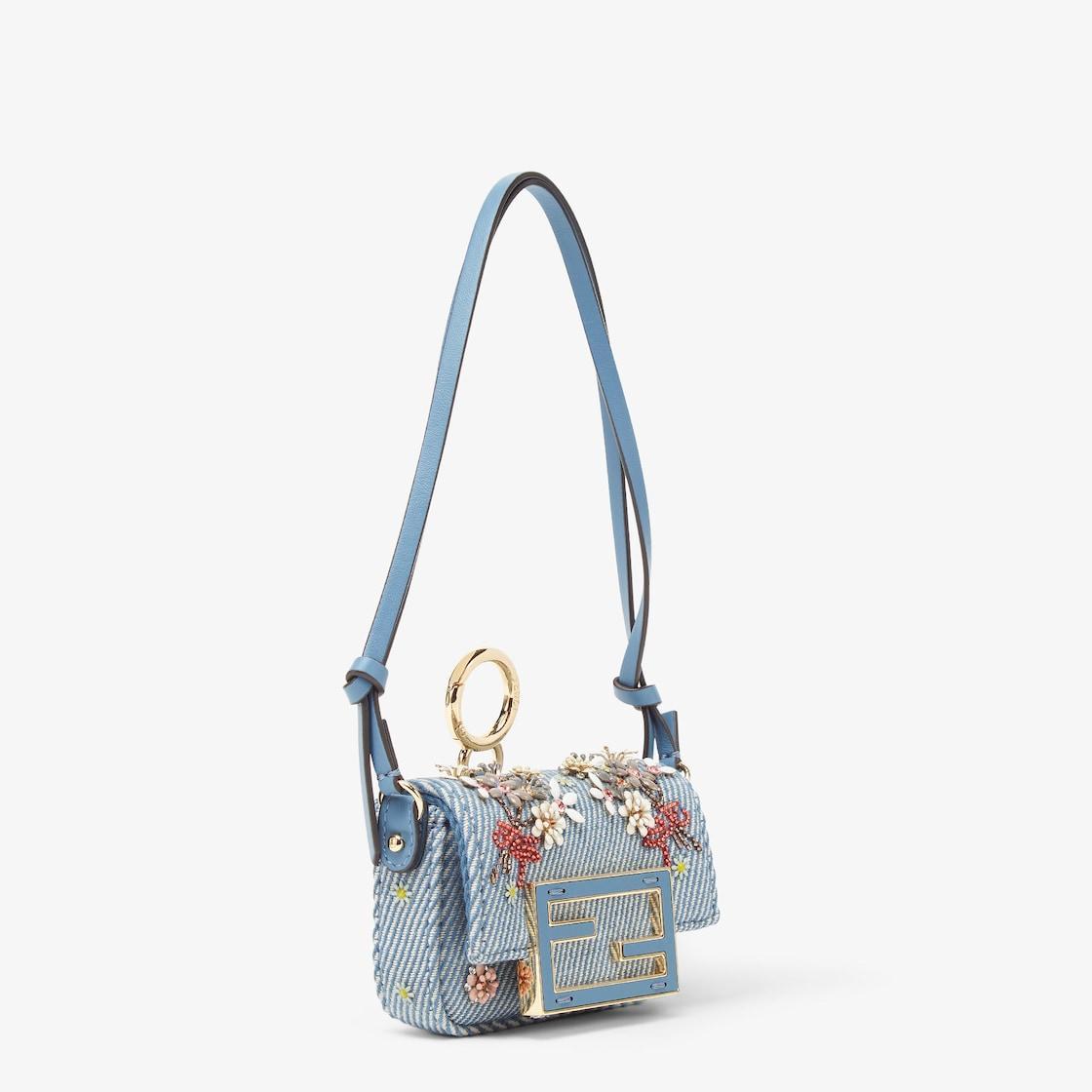 Nano Baguette CharmBlue denim charm with Fendi Flower Bouquet embroidery Product Image